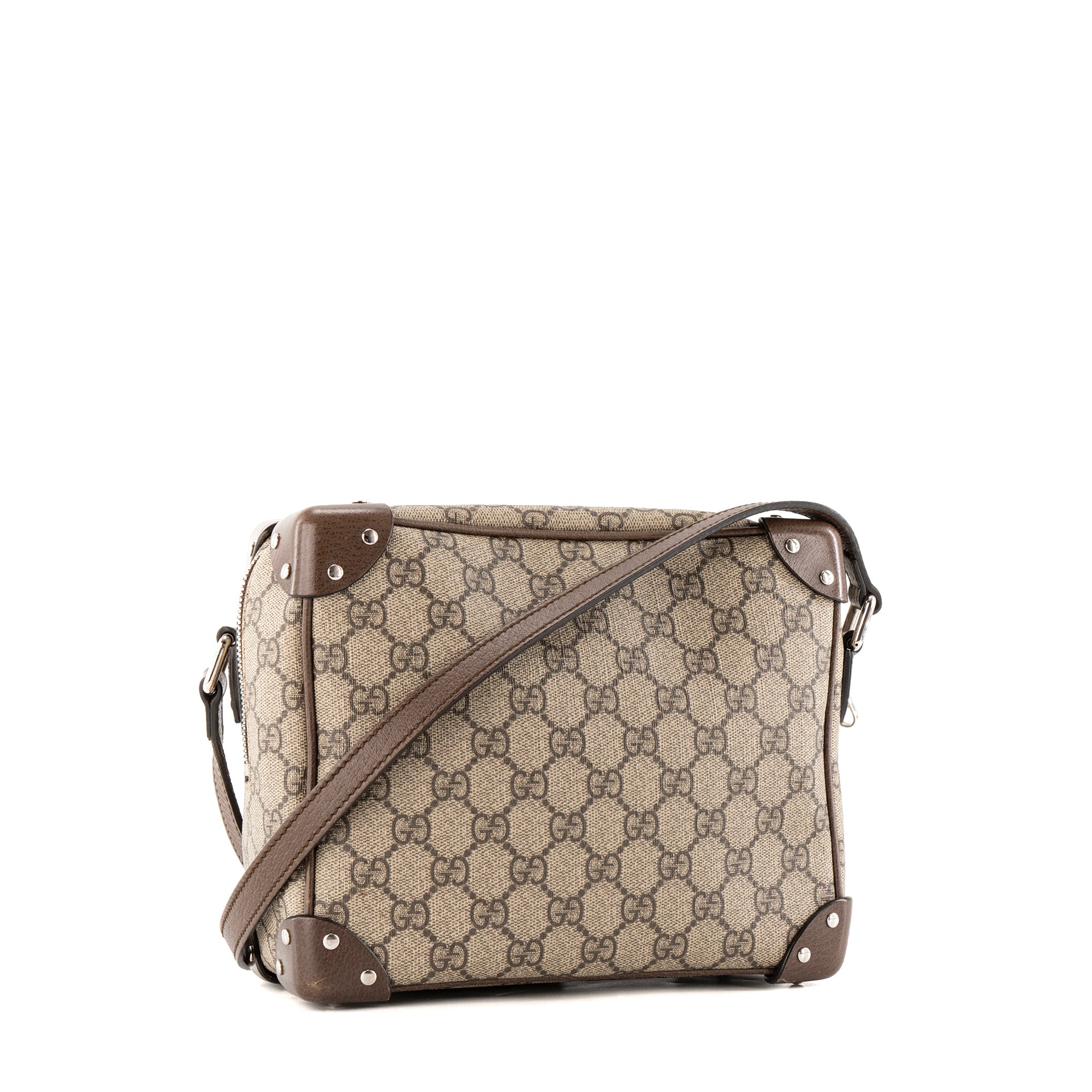 GUCCI - Sac à bandoulière Malle Gucci en toile enduite monogrammée marron
