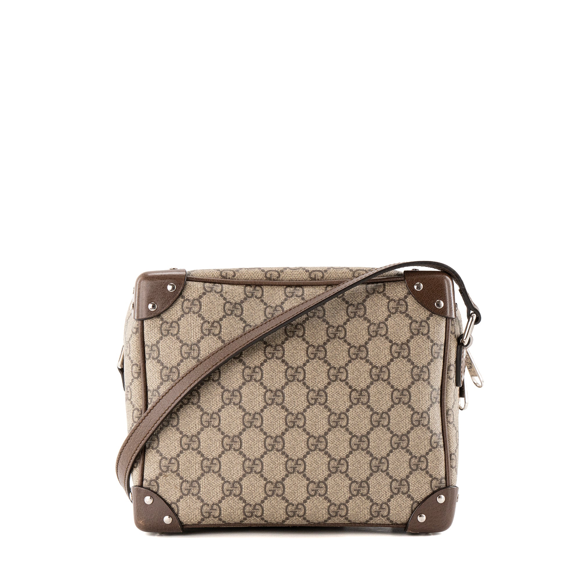 GUCCI - Sac à bandoulière Malle Gucci en toile enduite monogrammée marron