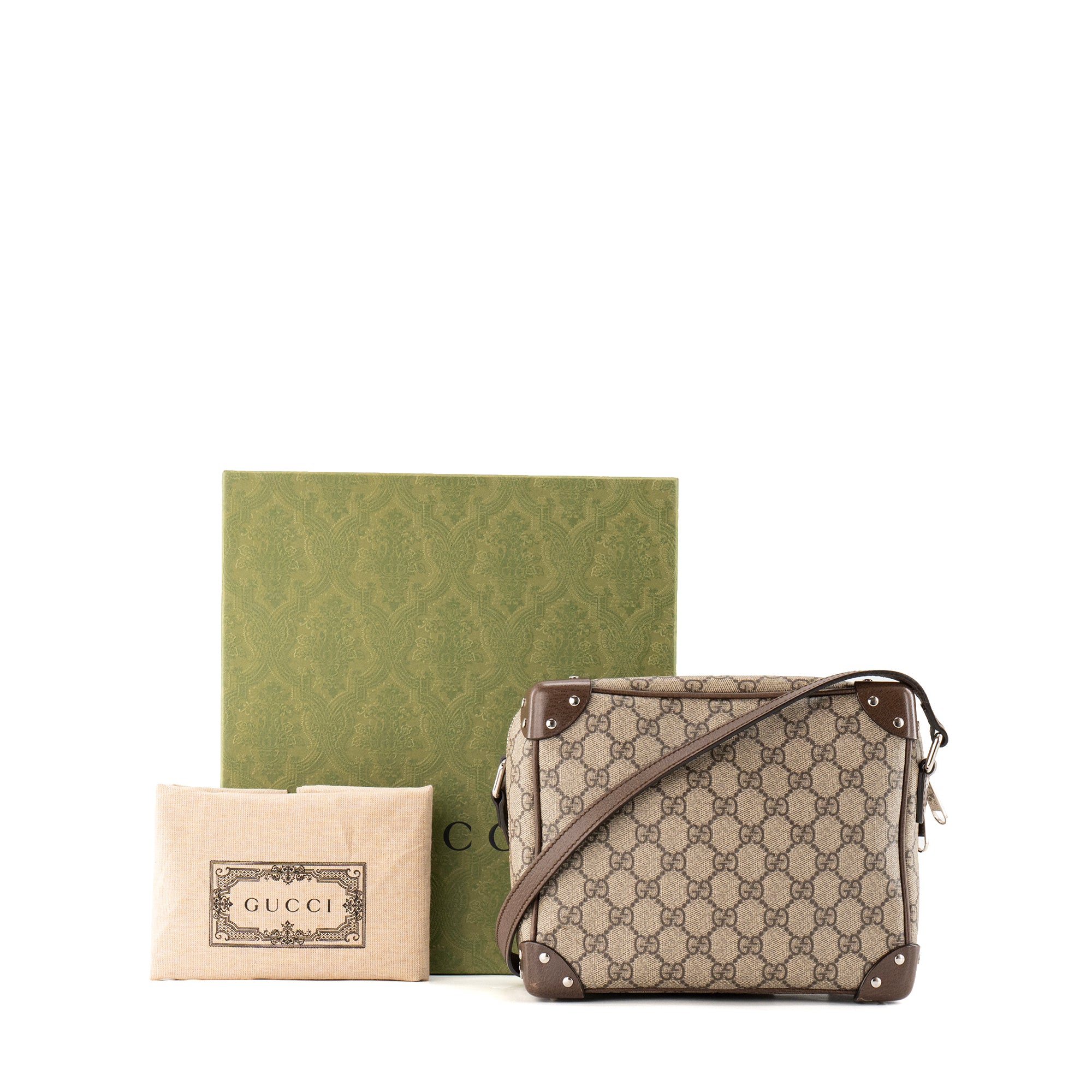GUCCI - Sac à bandoulière Malle Gucci en toile enduite monogrammée marron