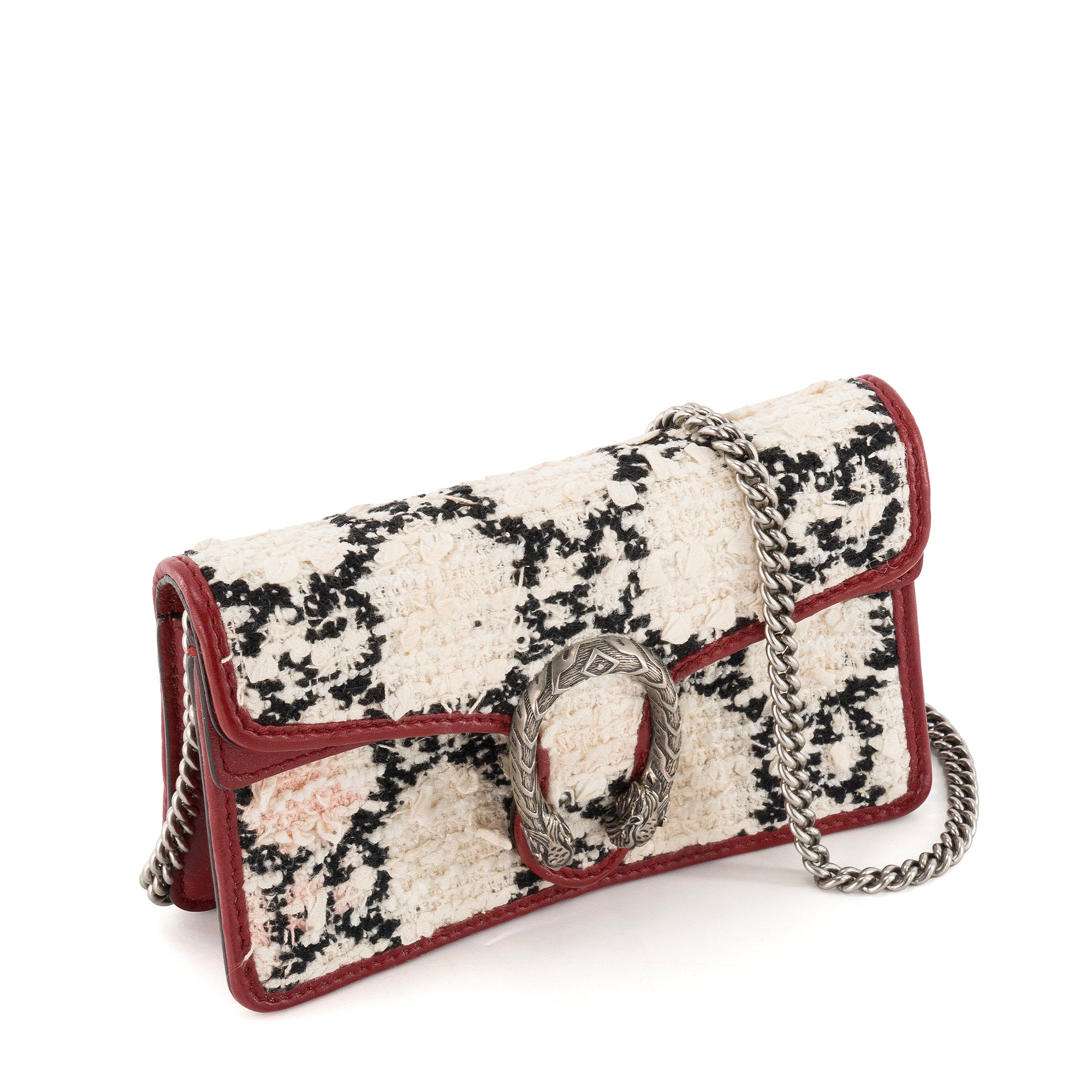GUCCI - Sac à bandoulière Mini Dionysus Gucci en tweed blanc et cuir rouge