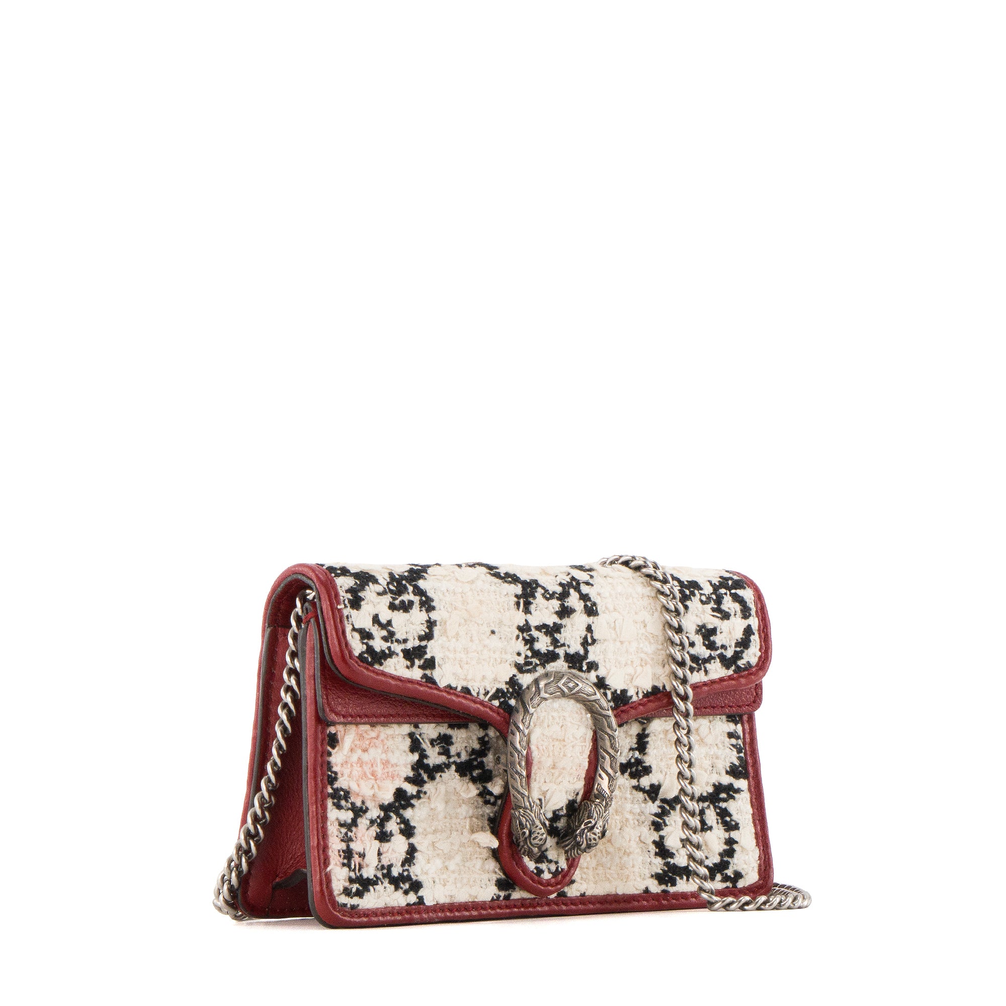 GUCCI - Sac à bandoulière Mini Dionysus Gucci en tweed blanc et cuir rouge