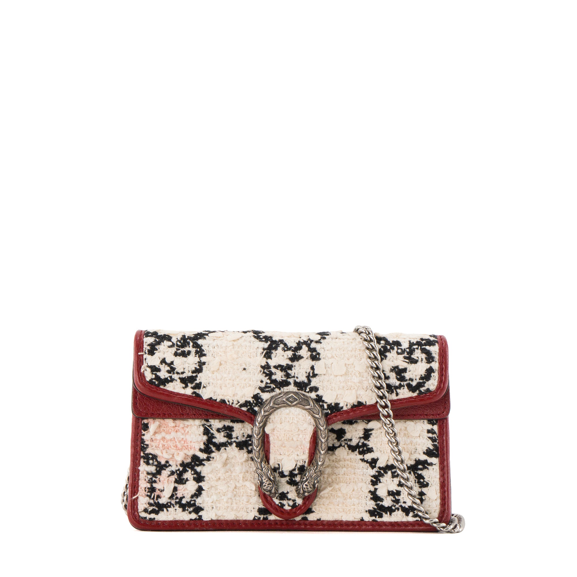 GUCCI - Sac à bandoulière Mini Dionysus Gucci en tweed blanc et cuir rouge