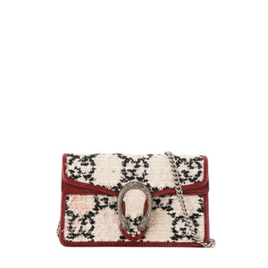 GUCCI - Sac à bandoulière Mini Dionysus Gucci en tweed blanc et cuir rouge