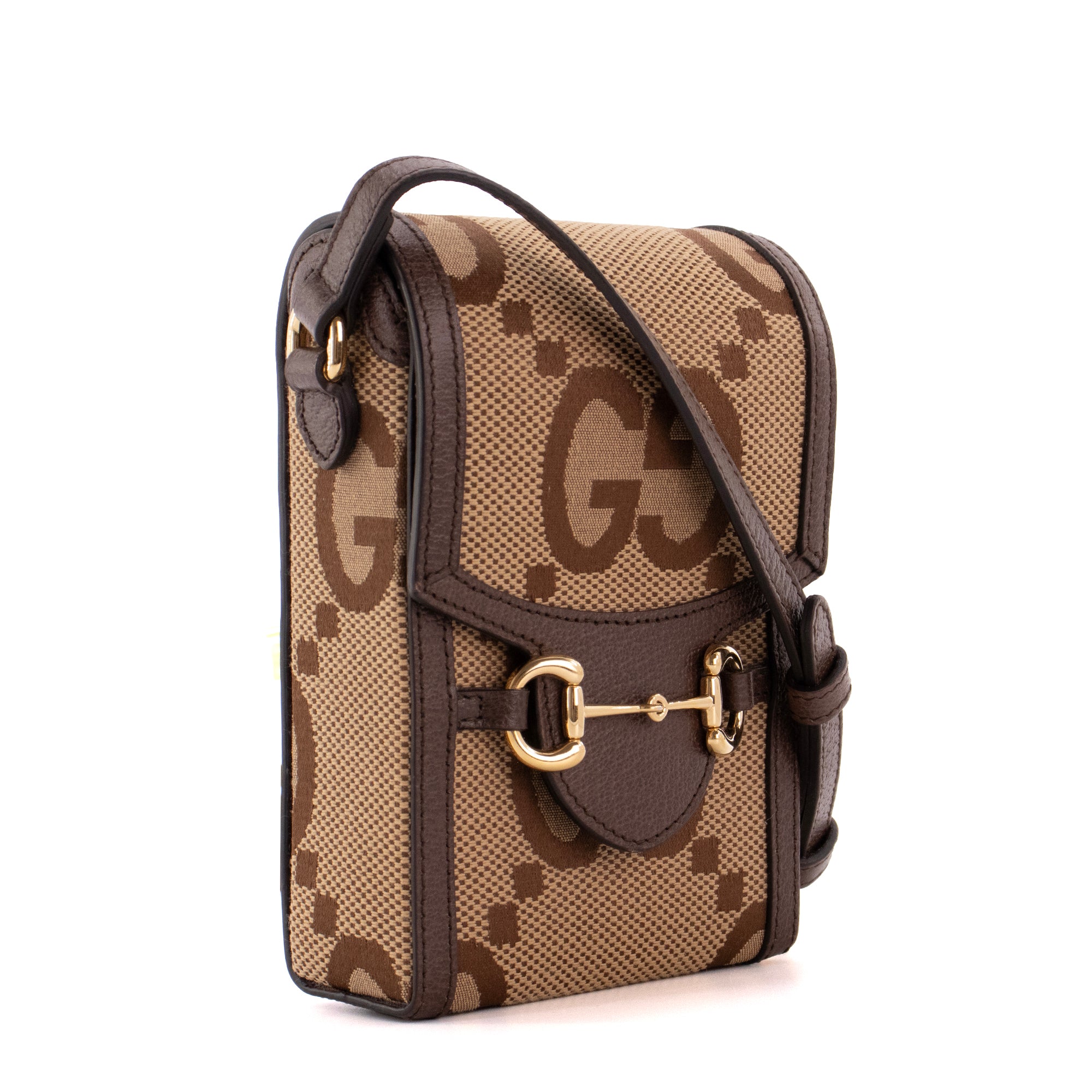 GUCCI - Sac à bandoulière Mini Horsebit 1955 Gucci en toile GG Jumbo marron