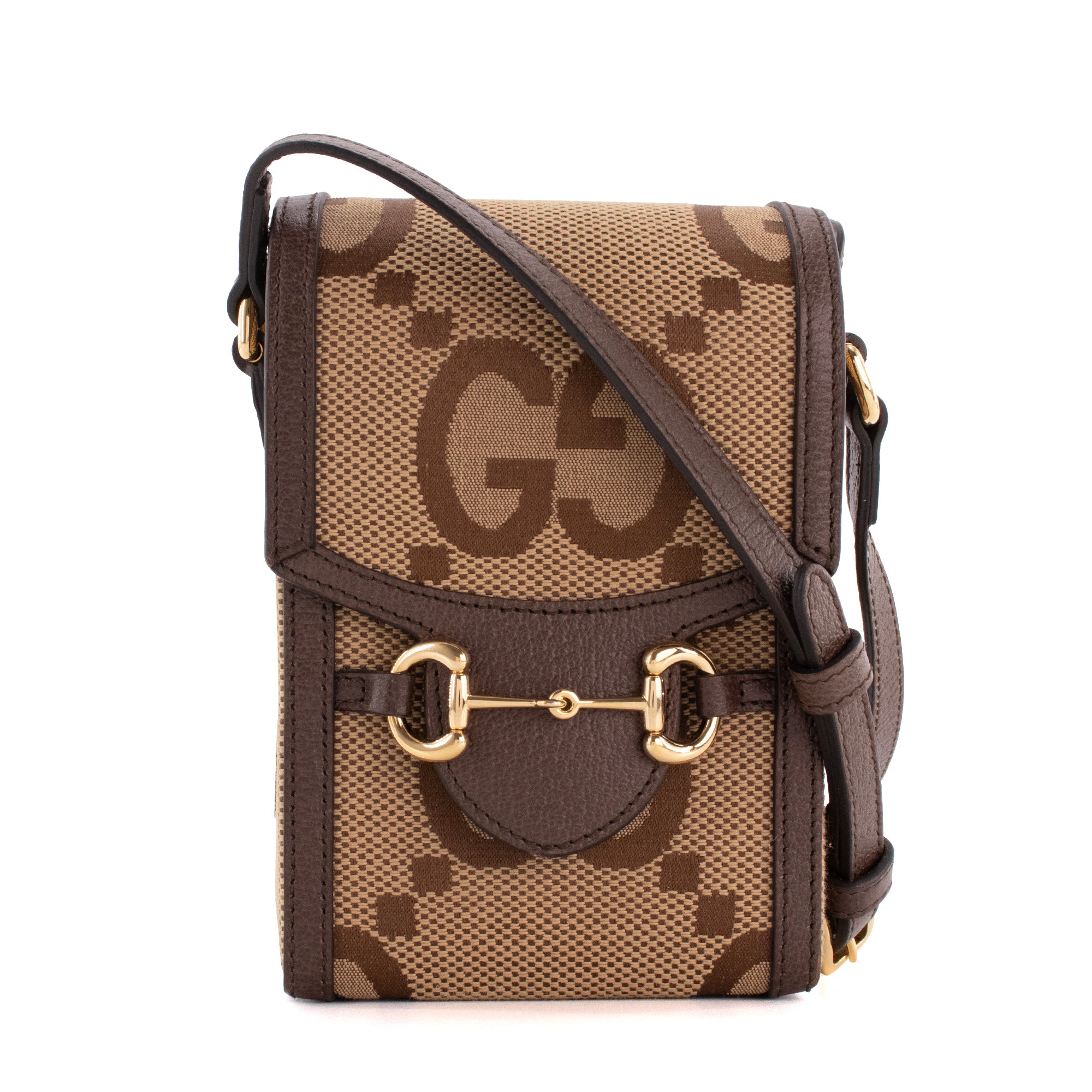 GUCCI - Sac à bandoulière Mini Horsebit 1955 Gucci en toile GG Jumbo marron