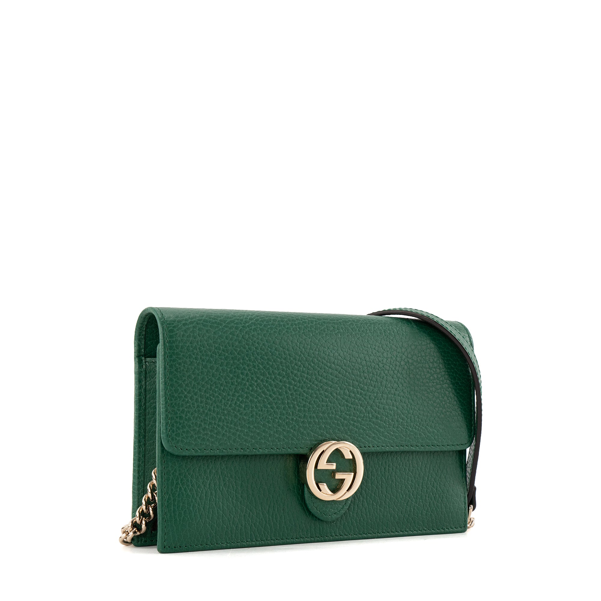 GUCCI - Sac à bandoulière Wallet On Chain Gucci en cuir grainé vert