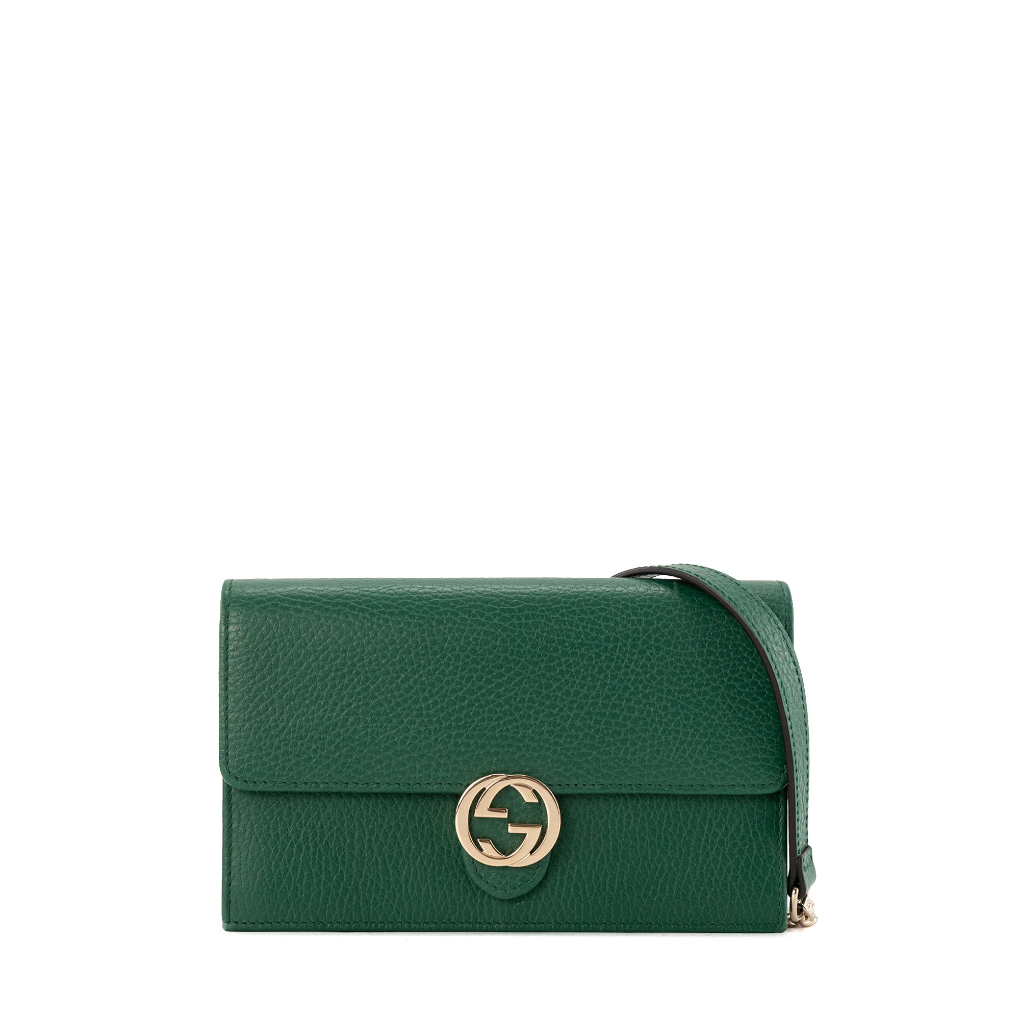 GUCCI - Sac à bandoulière Wallet On Chain Gucci en cuir grainé vert