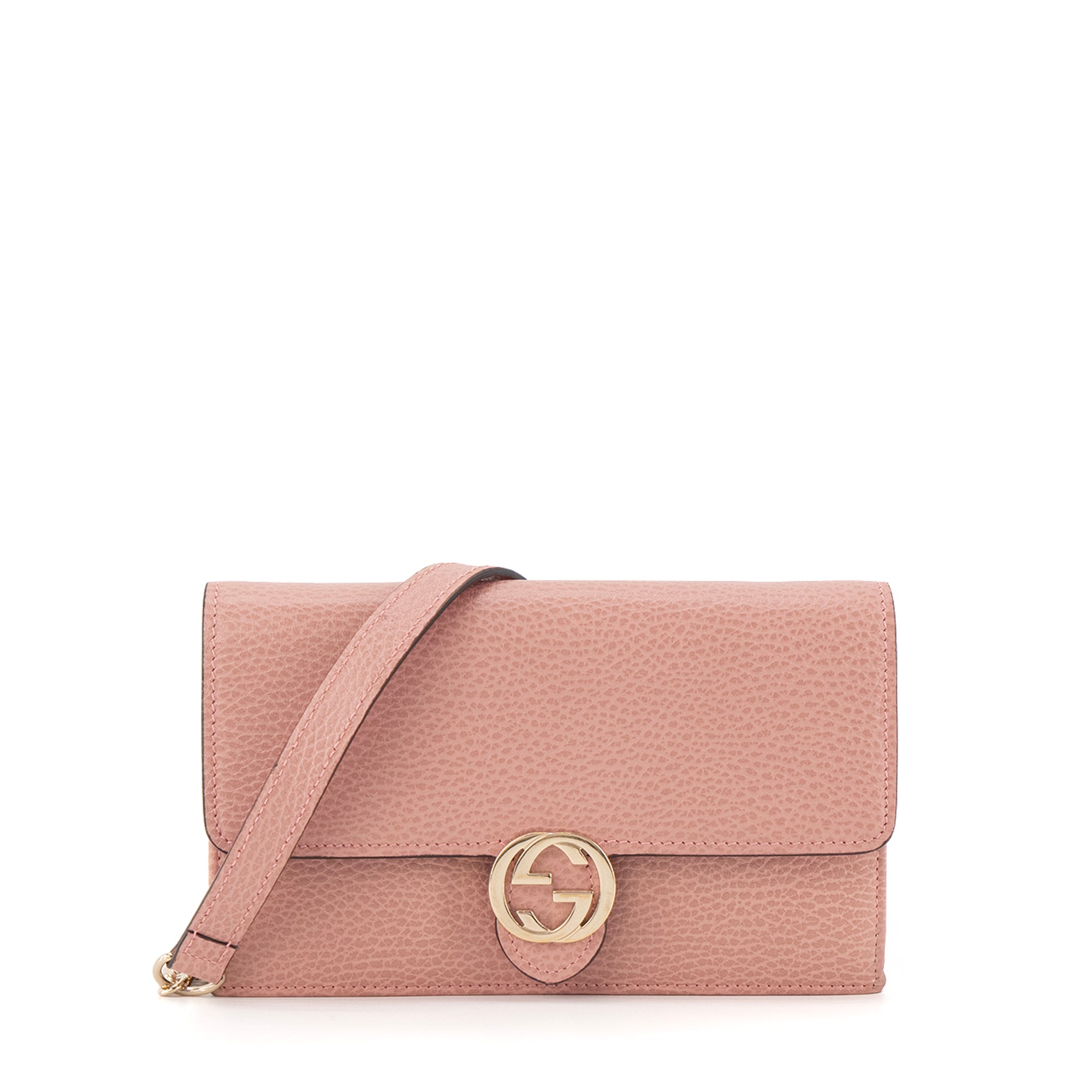 GUCCI - Sac à bandoulière wallet on chain Interlocking Gucci en cuir grainé rose