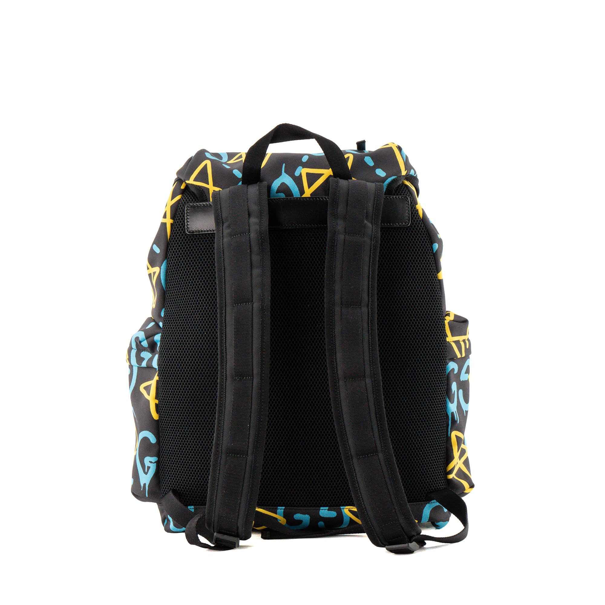 GUCCI - Sac à dos Ghost Gucci en toile noire à motif graffiti bleu et jaune édition limitée