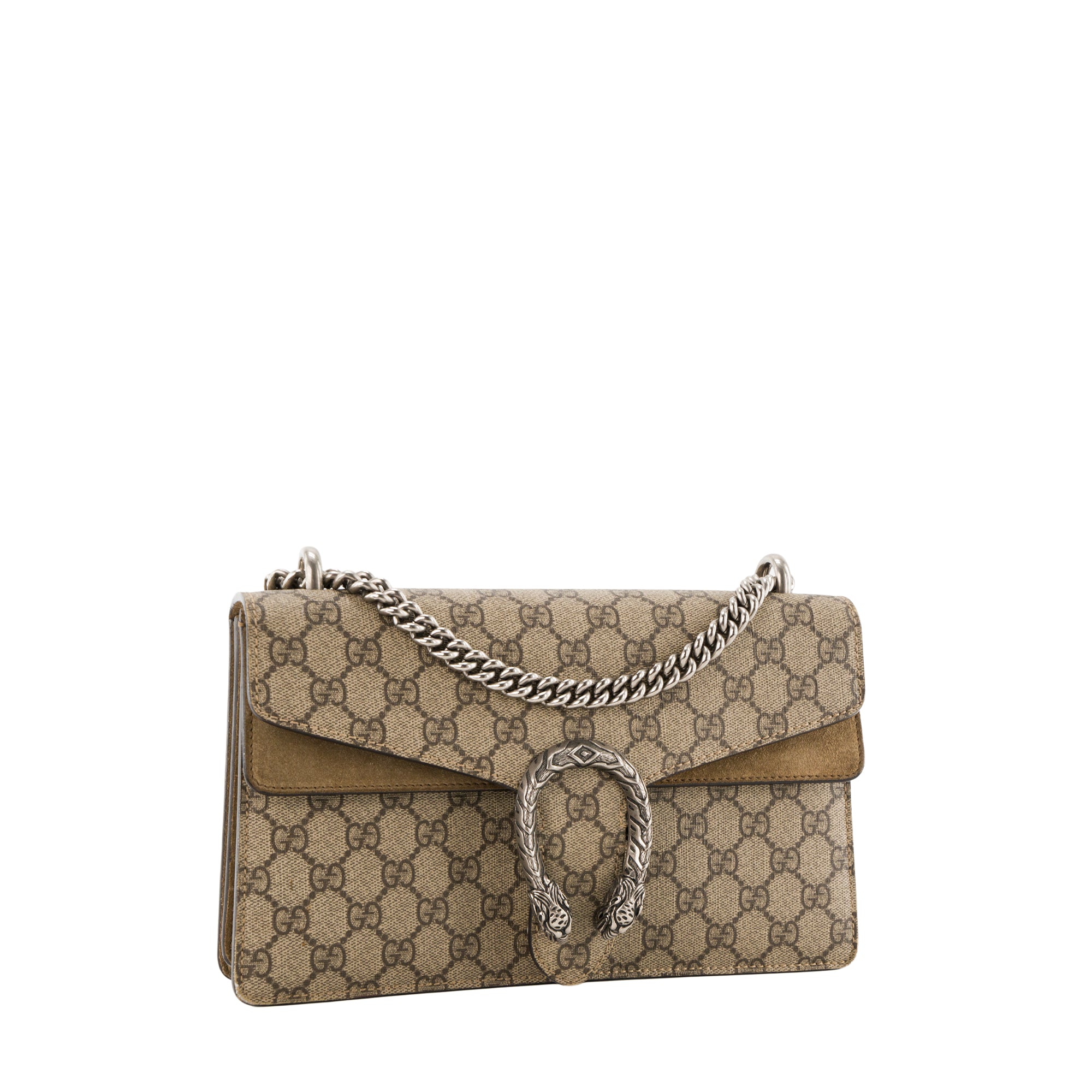 GUCCI - Sac à épaule Dionysus MM Gucci en toile enduite monogrammée et daim marron