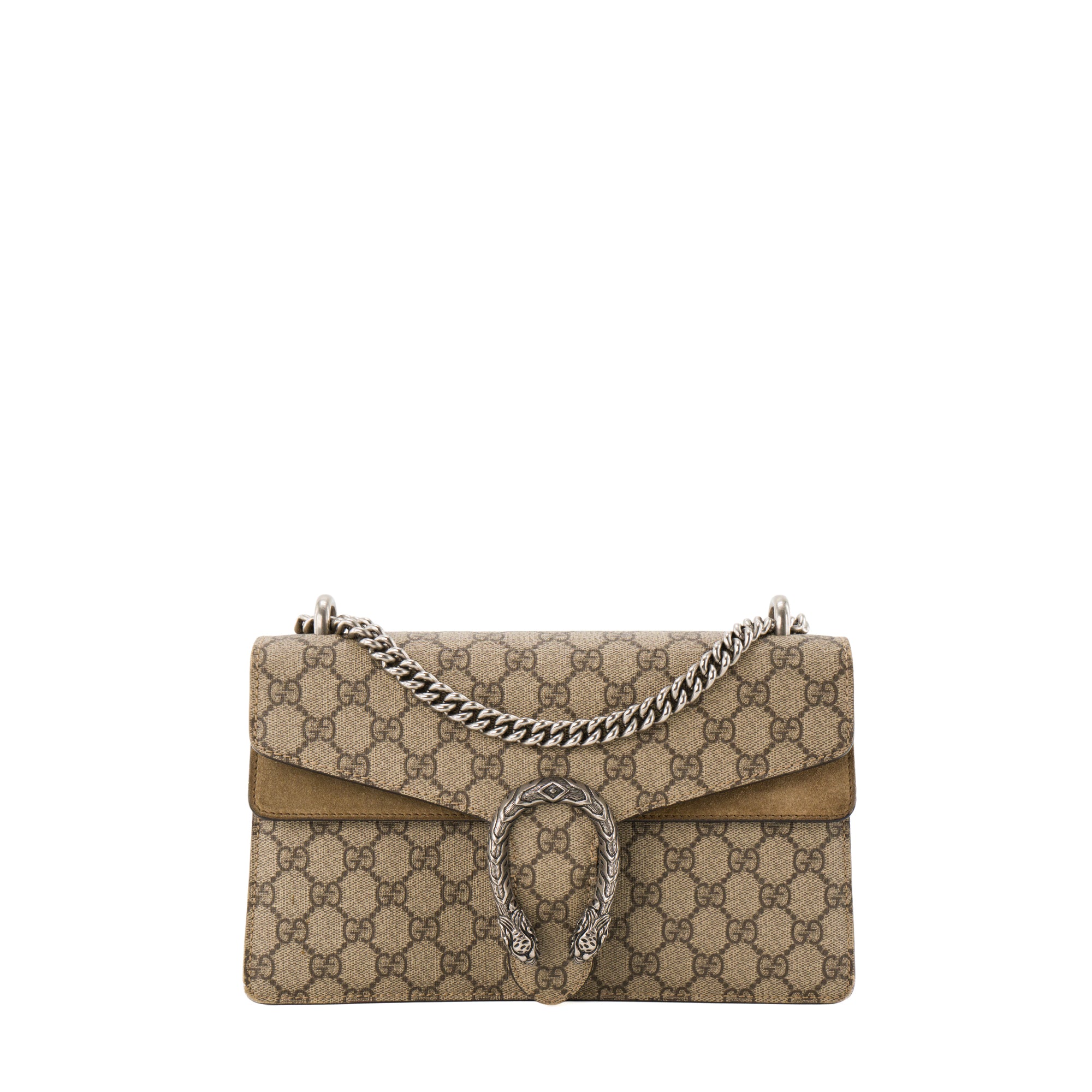 GUCCI - Sac à épaule Dionysus MM Gucci en toile enduite monogrammée et daim marron