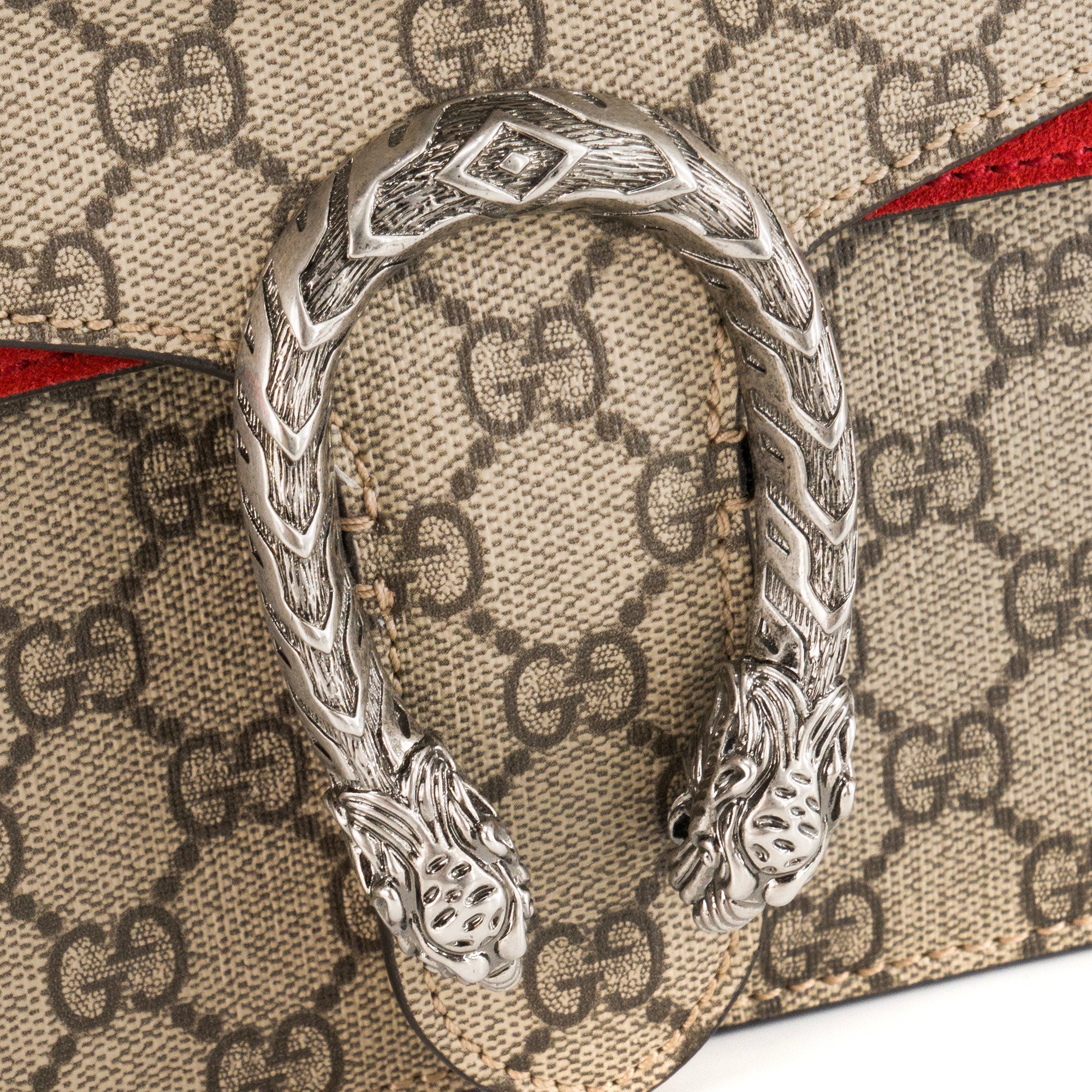 GUCCI - Sac à épaule Dionysus MM Gucci en toile enduite monogrammée et daim rouge