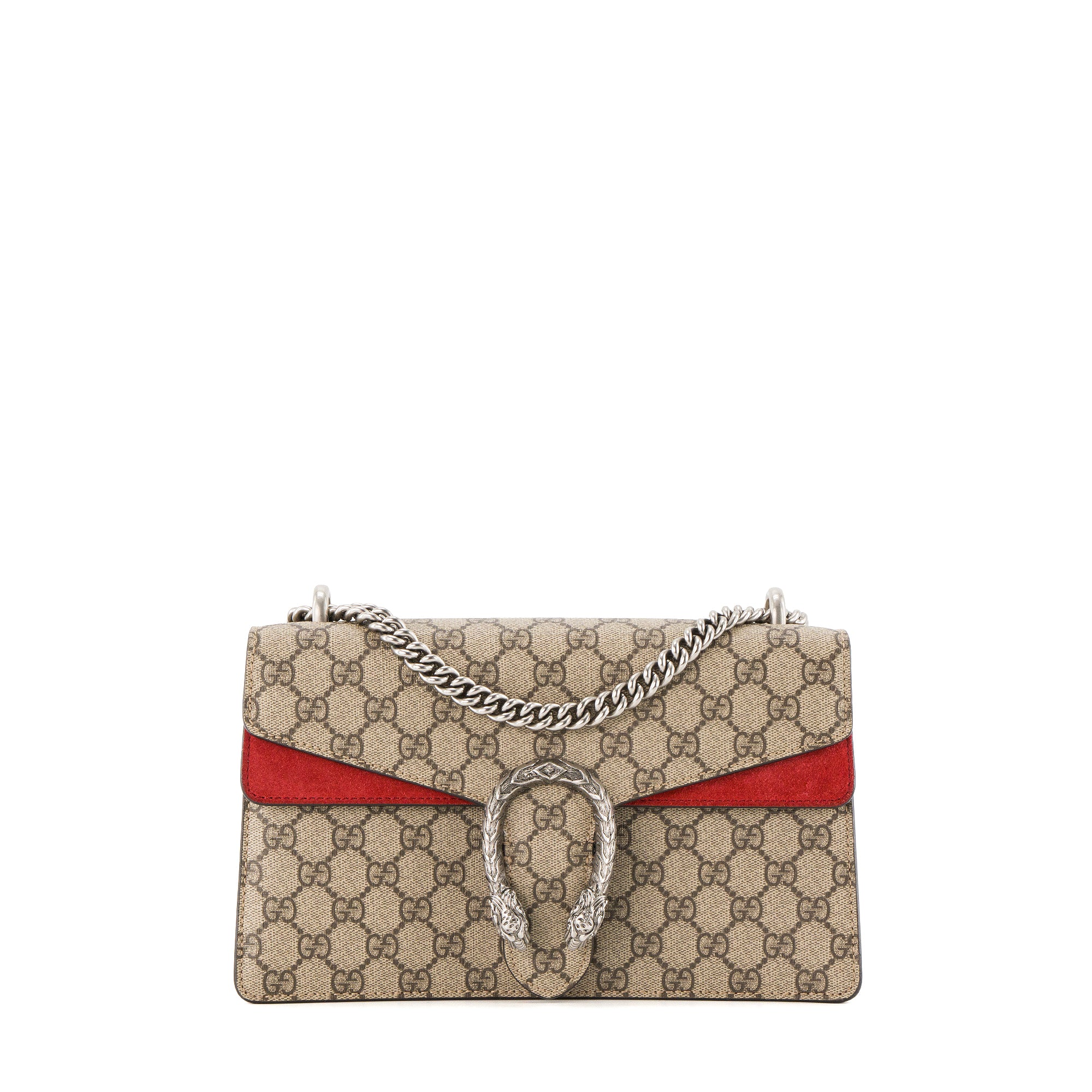 GUCCI - Sac à épaule Dionysus MM Gucci en toile enduite monogrammée et daim rouge