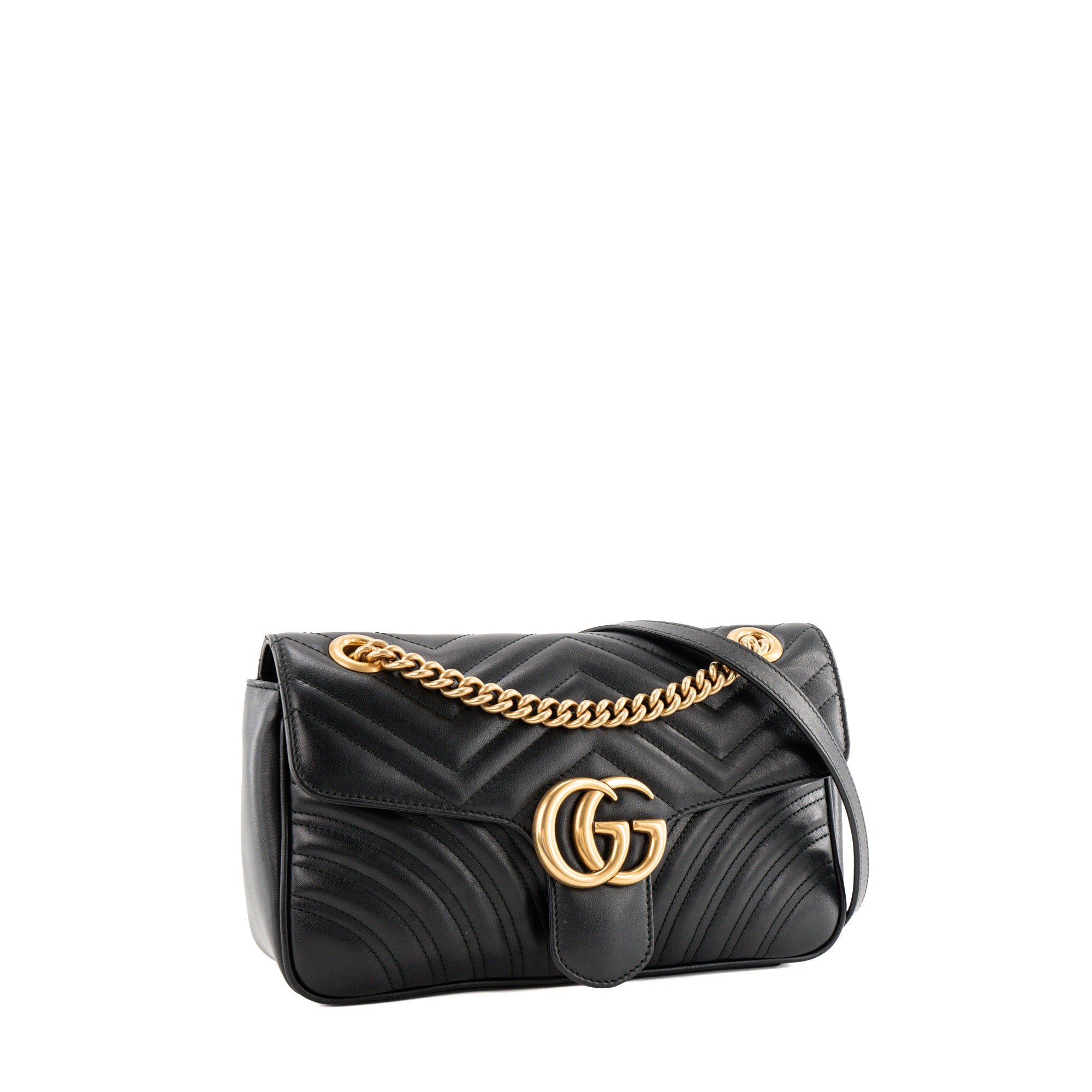 GUCCI - Sac à épaule GG Marmont Medium Gucci en cuir lisse noir