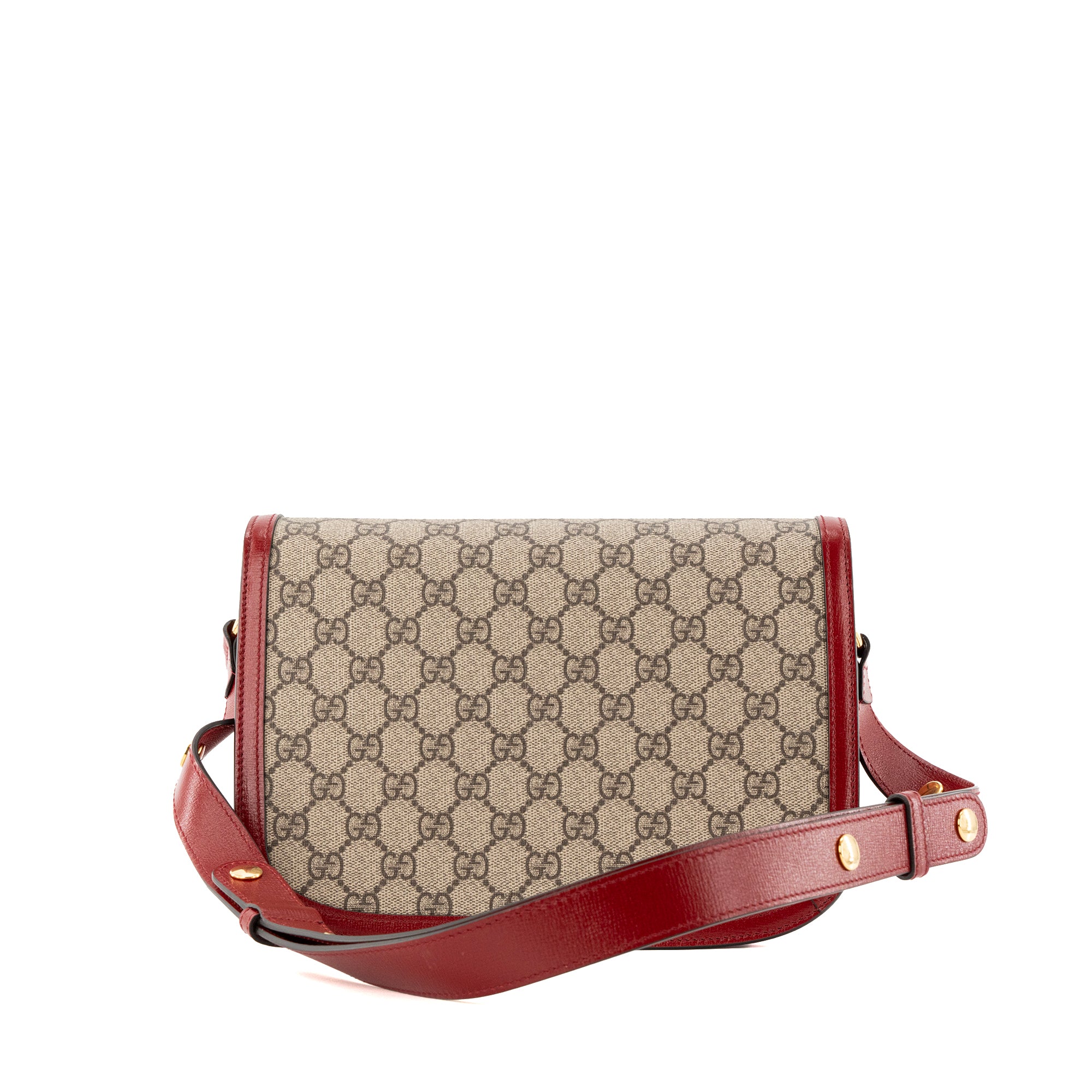 GUCCI - Sac à bandoulière Horsebit 1955 Gucci en toile enduite monogrammée et cuir rouge