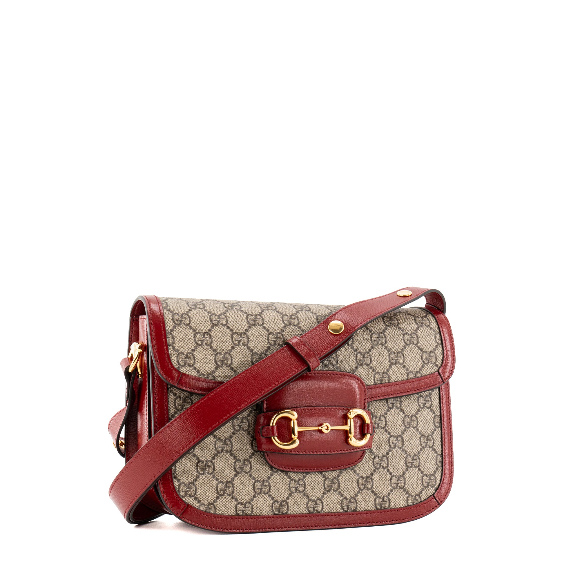 GUCCI - Sac à bandoulière Horsebit 1955 Gucci en toile enduite monogrammée et cuir rouge