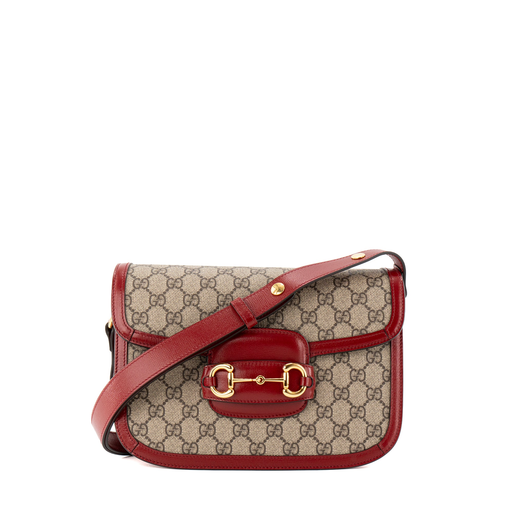 GUCCI - Sac à bandoulière Horsebit 1955 Gucci en toile enduite monogrammée et cuir rouge