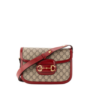 GUCCI - Sac à bandoulière Horsebit 1955 Gucci en toile enduite monogrammée et cuir rouge