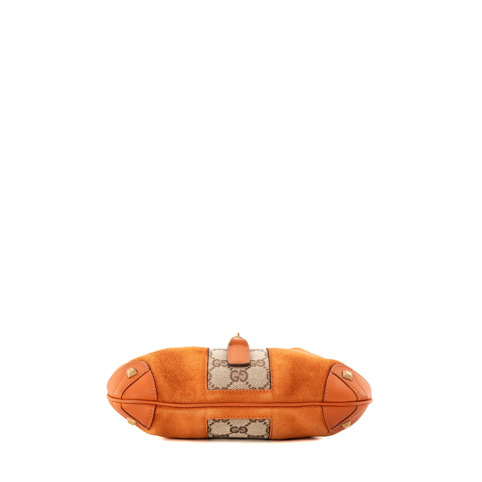 GUCCI - Sac à épaule Jackie Gucci en toile monogrammée marron et daim orange vintage