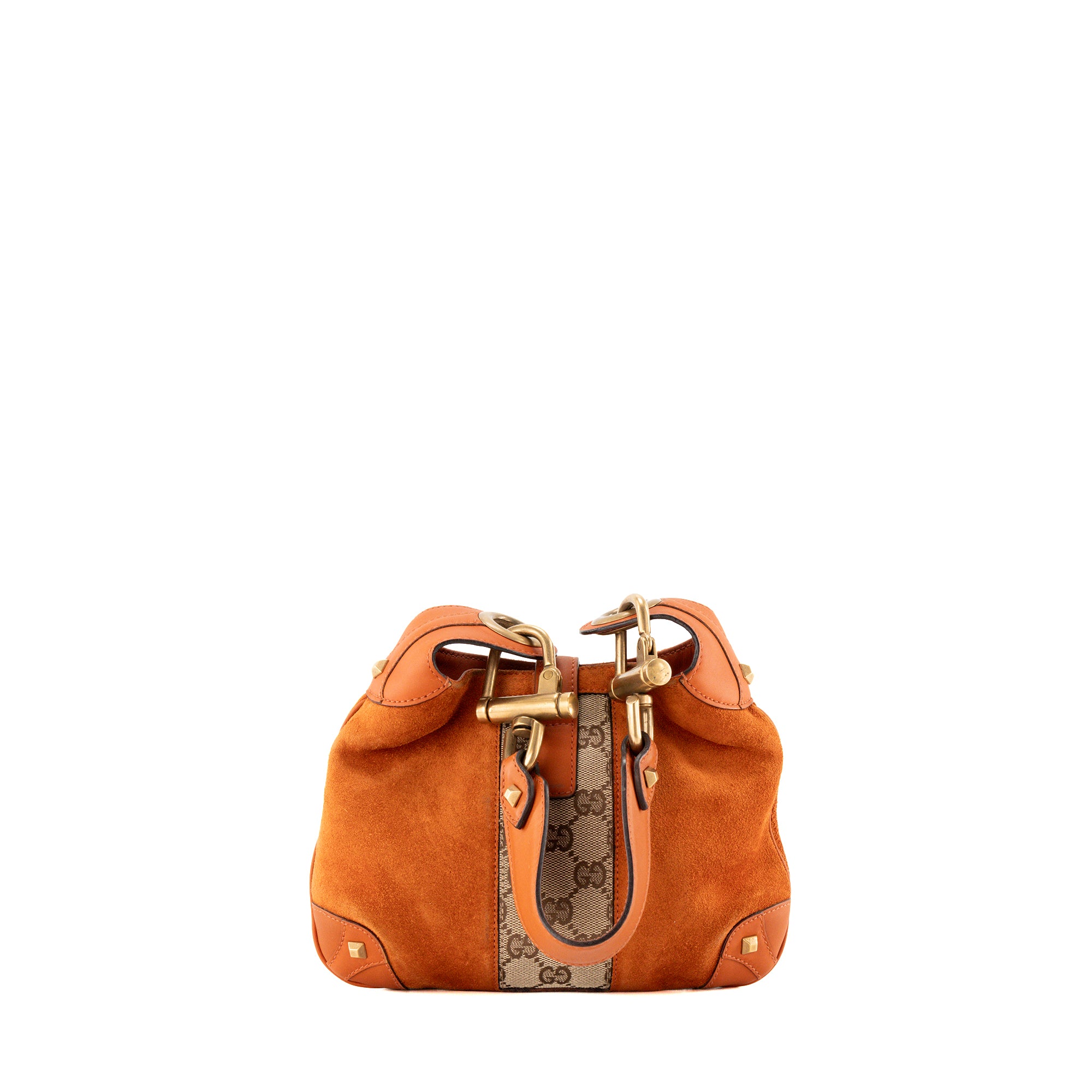GUCCI - Sac à épaule Jackie Gucci en toile monogrammée marron et daim orange vintage
