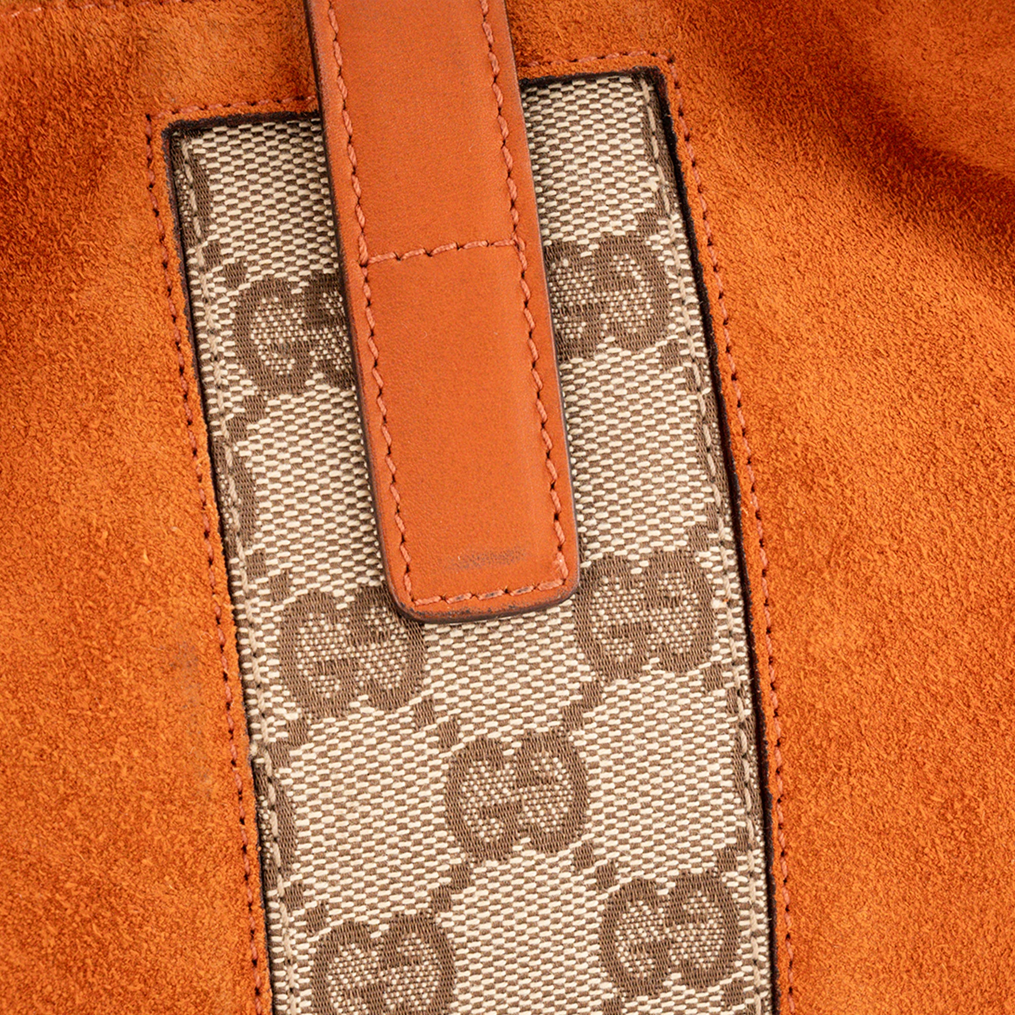 GUCCI - Sac à épaule Jackie Gucci en toile monogrammée marron et daim orange vintage