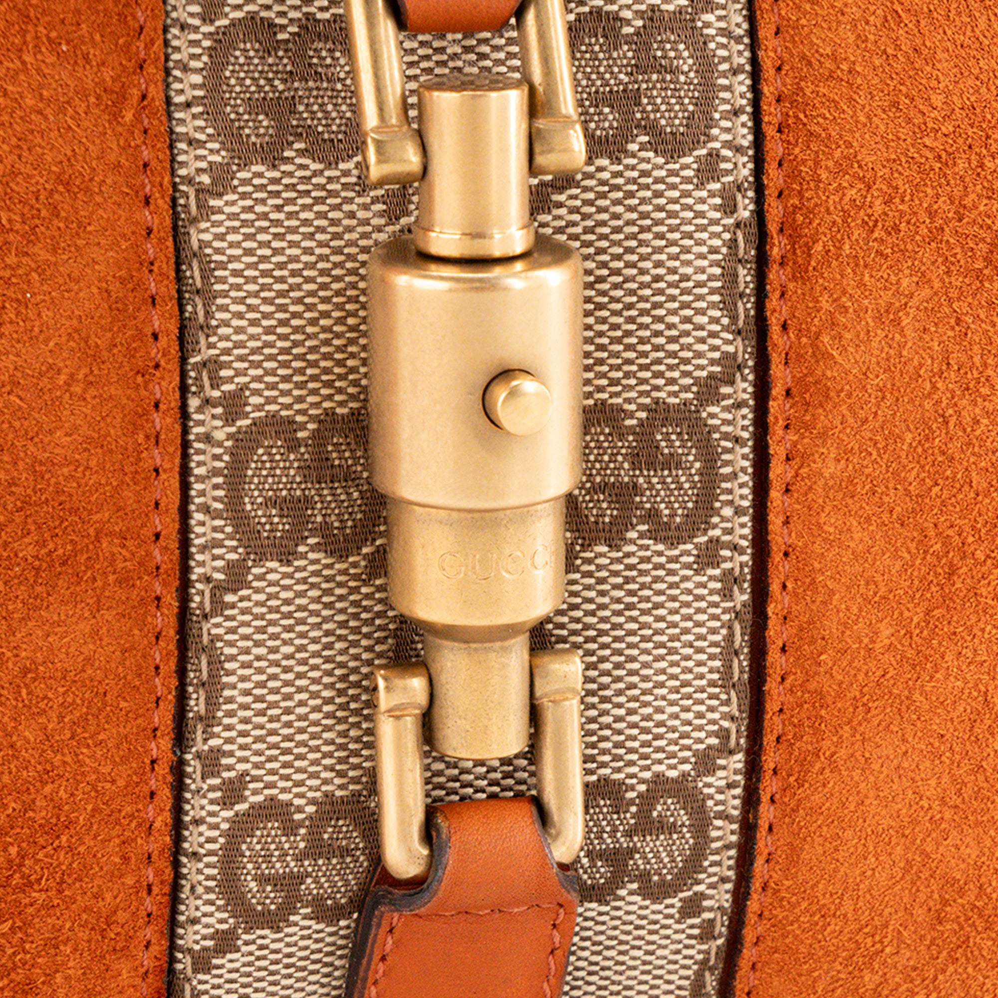 GUCCI - Sac à épaule Jackie Gucci en toile monogrammée marron et daim orange vintage