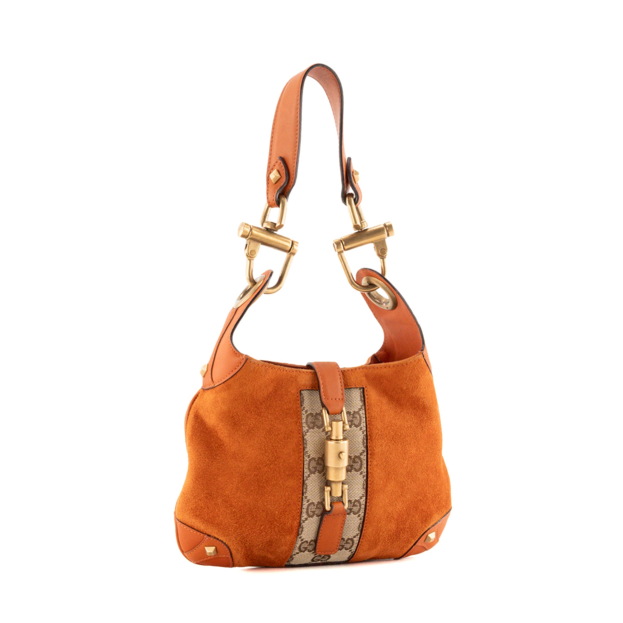 GUCCI - Sac à épaule Jackie Gucci en toile monogrammée marron et daim orange vintage
