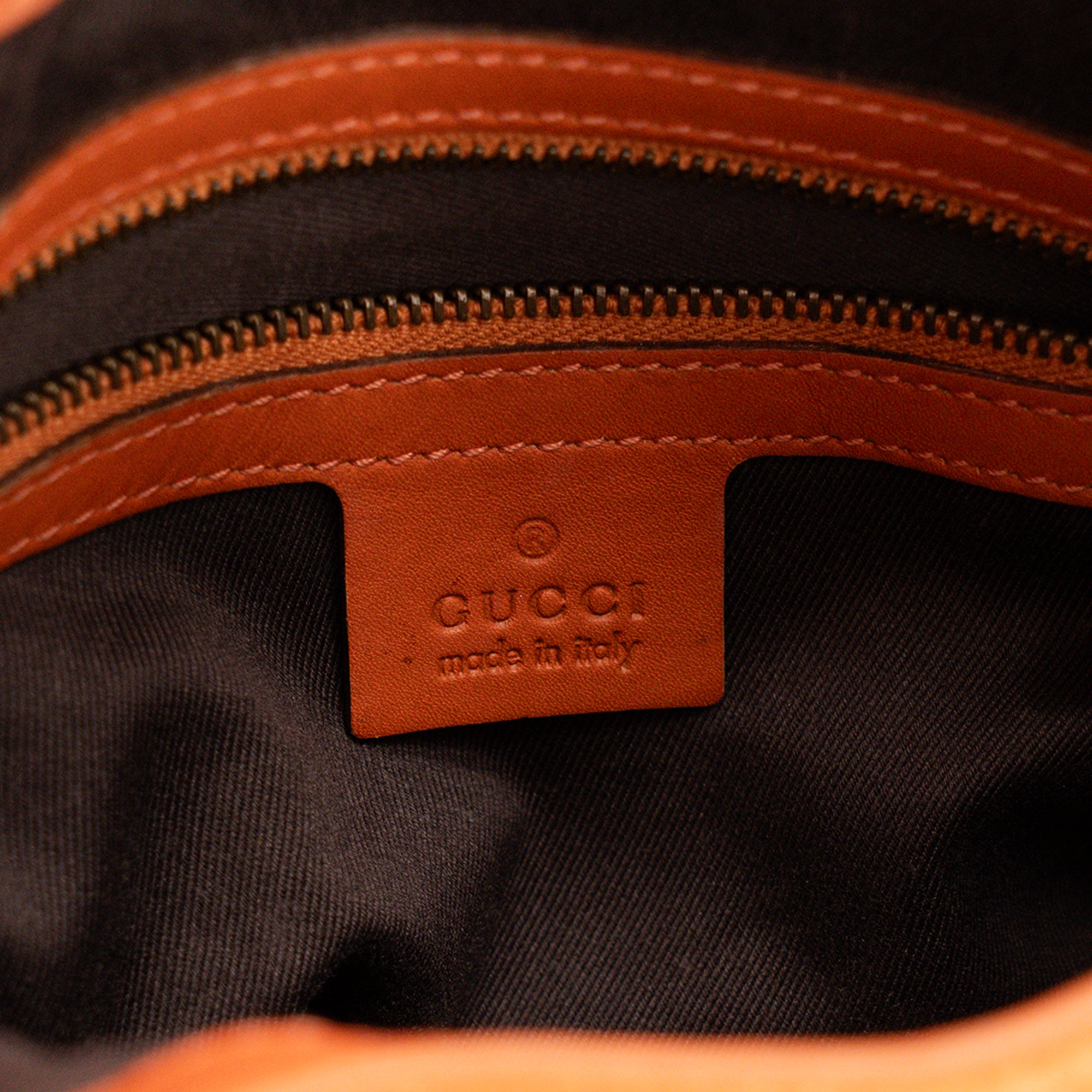 GUCCI - Sac à épaule Jackie Gucci en toile monogrammée marron et daim orange vintage