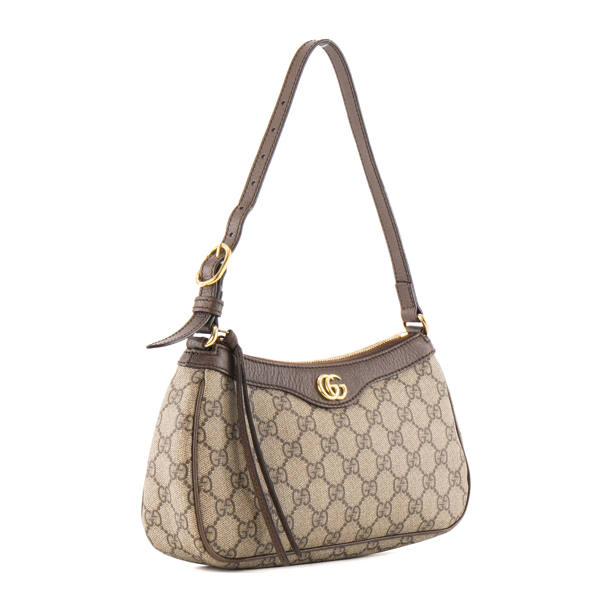 GUCCI - Sac à épaule Ophidia Shoulder small Gucci en toile enduite monogrammée et cuir marron