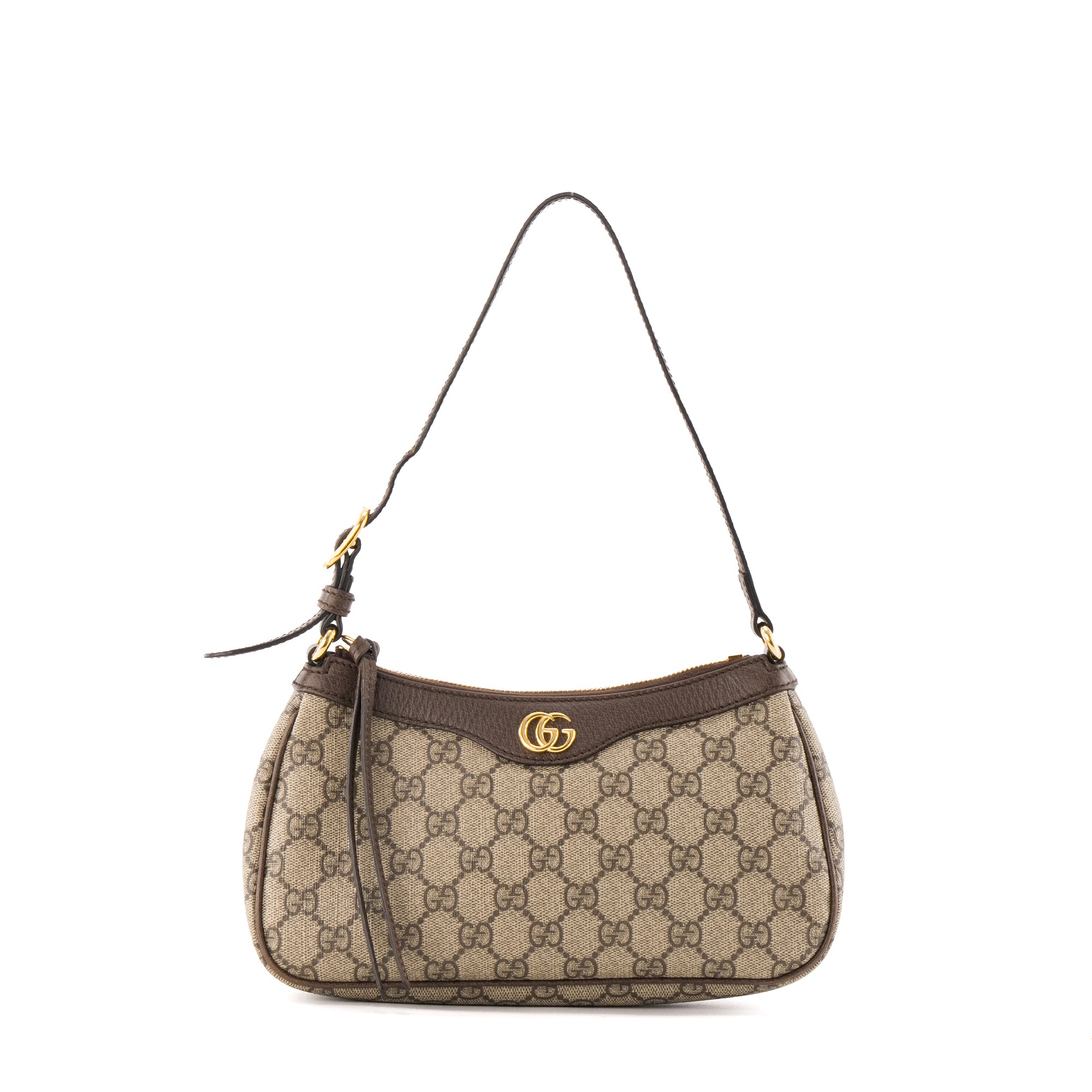 GUCCI - Sac à épaule Ophidia Shoulder small Gucci en toile enduite monogrammée et cuir marron