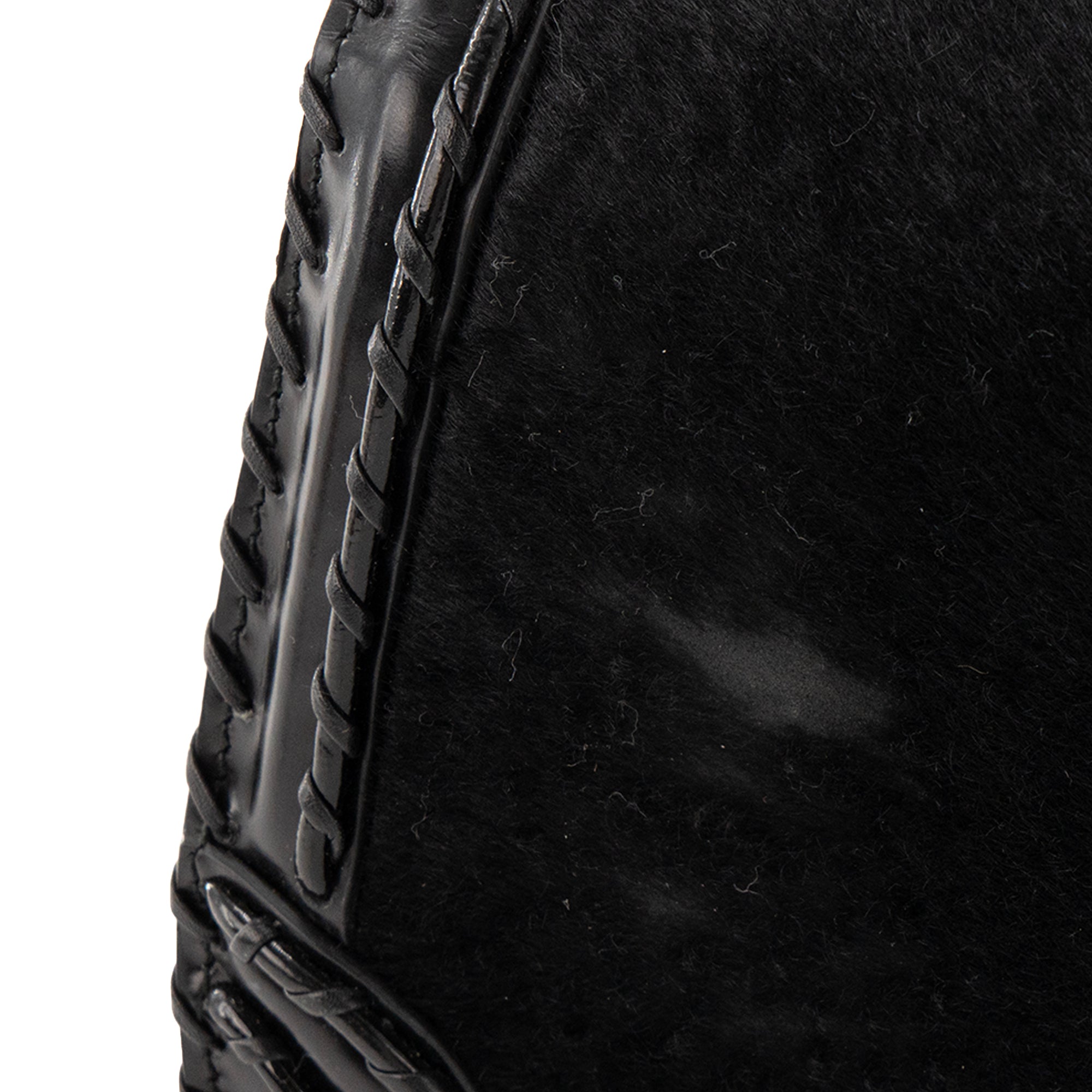 GUCCI - Black leather and fur Bamboo handbag