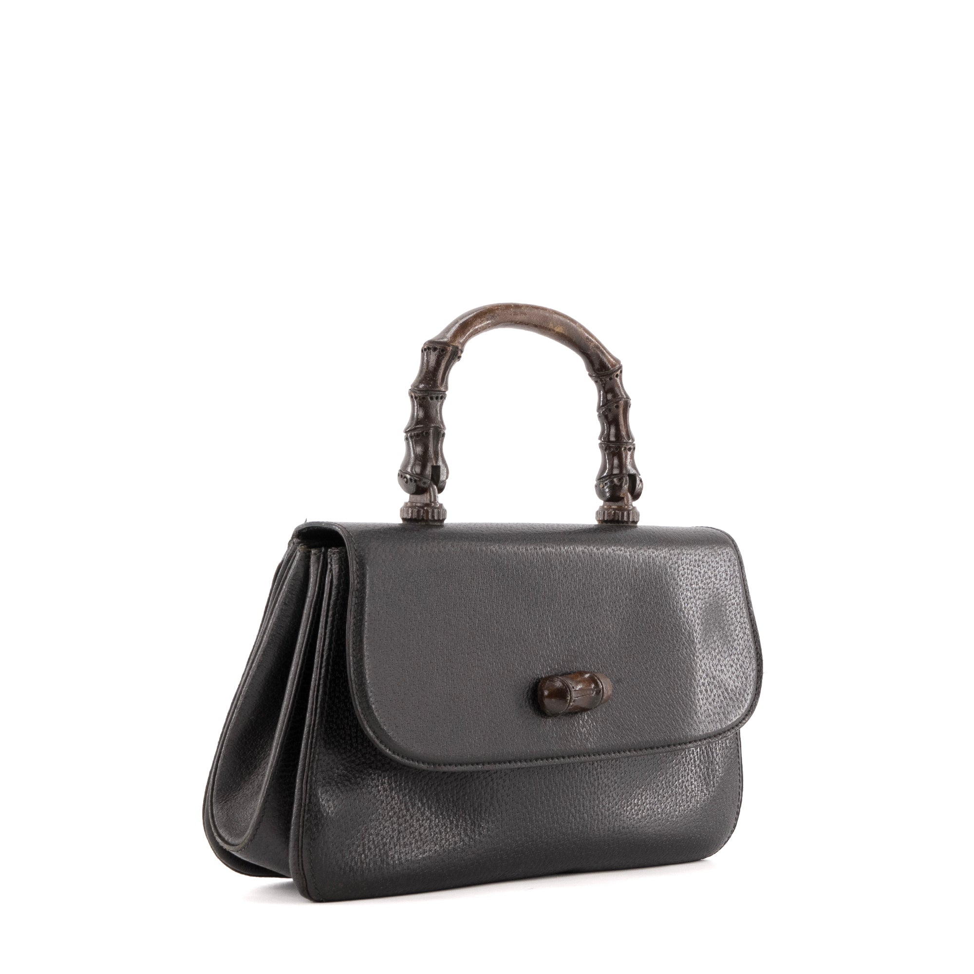 GUCCI - Sac à main Bamboo Gucci en cuir grainé noir