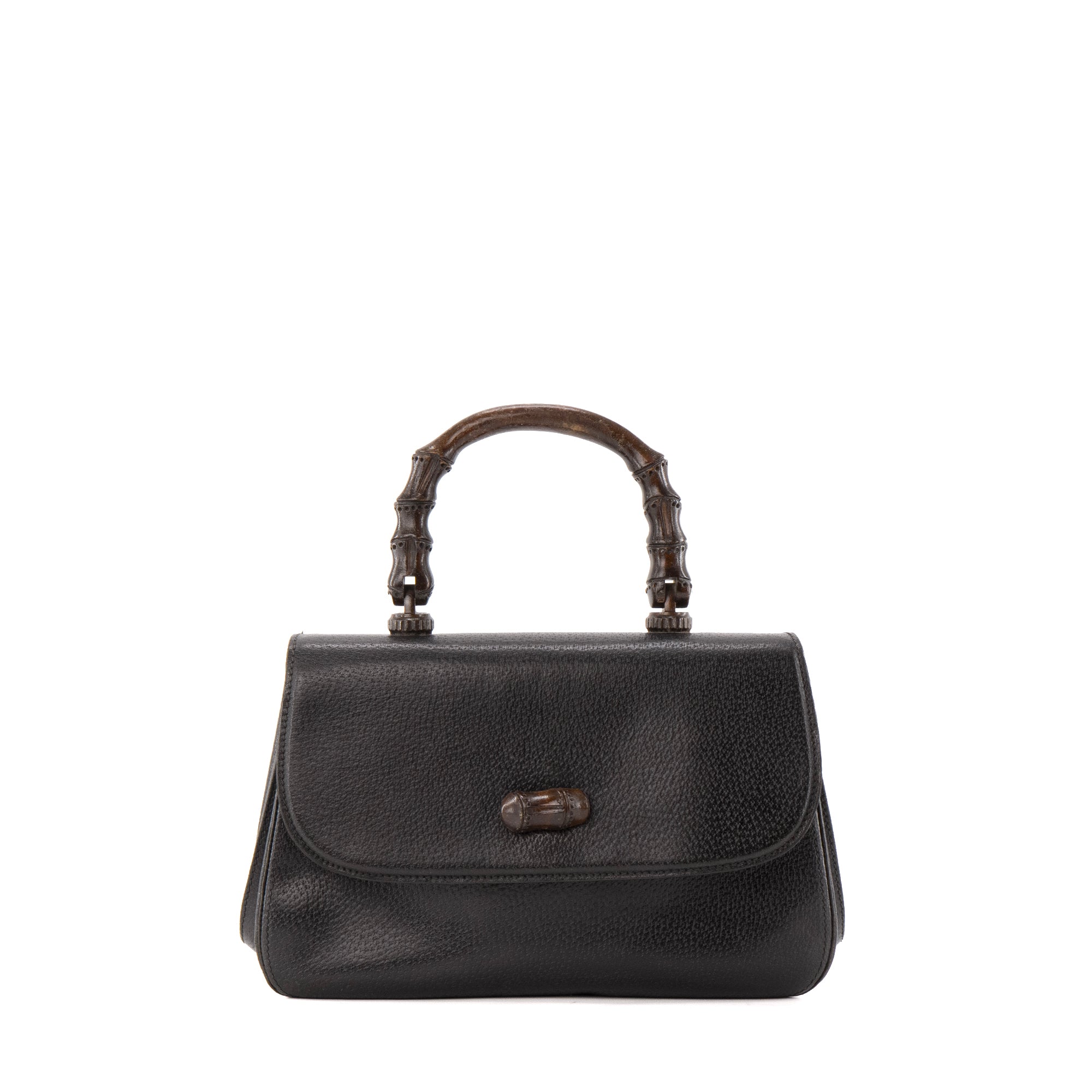 GUCCI - Sac à main Bamboo Gucci en cuir grainé noir