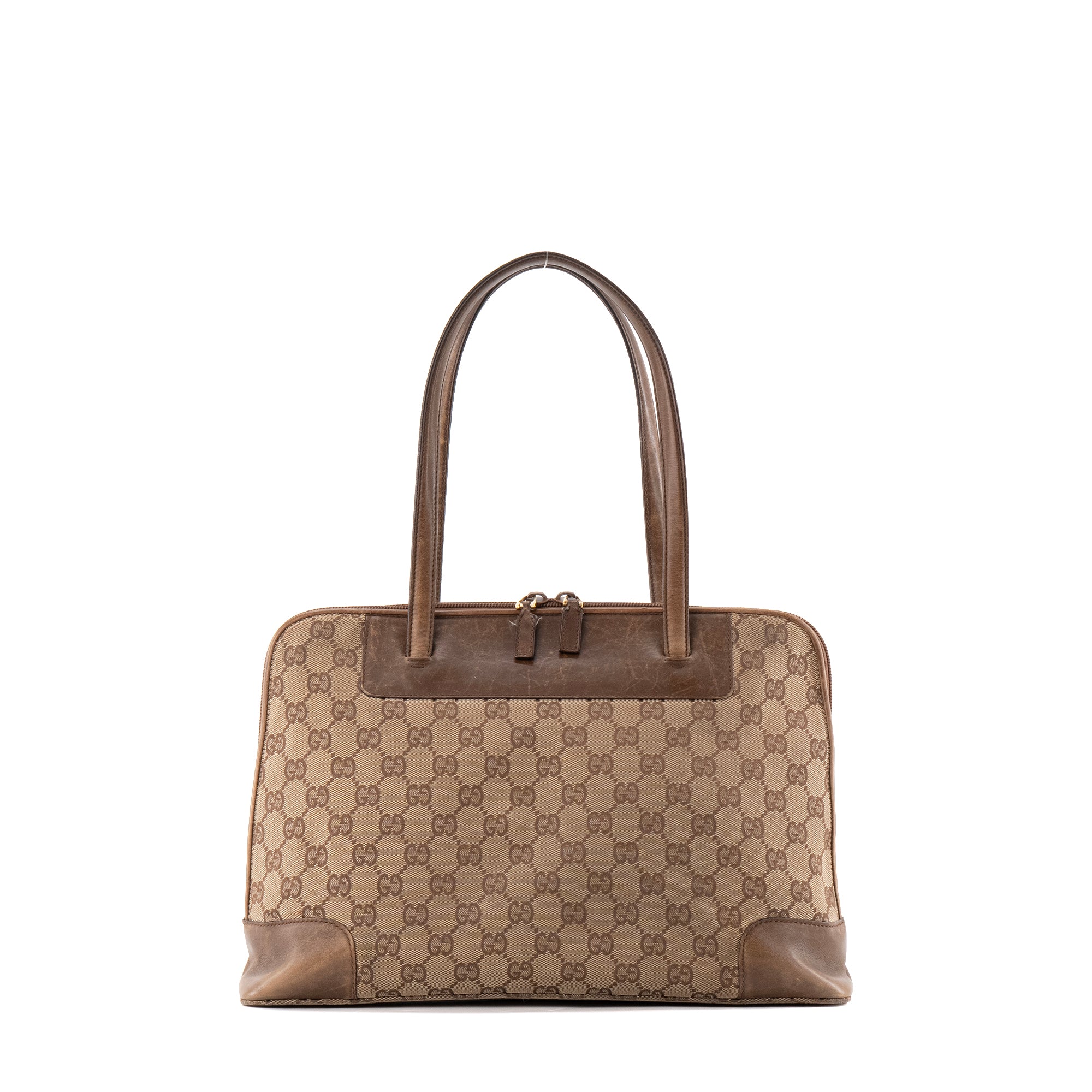 GUCCI - Sac à main Gucci en toile monogrammée et cuir marron vintage