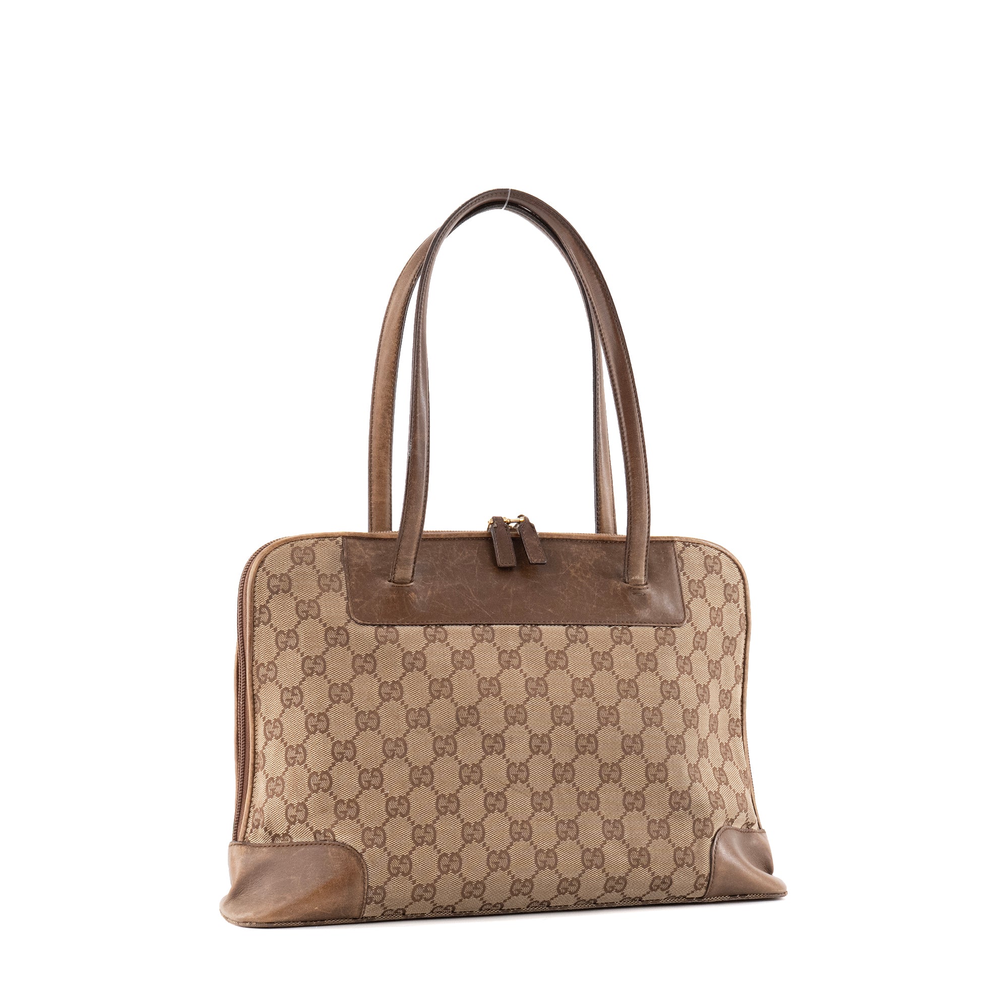 GUCCI - Sac à main Gucci en toile monogrammée et cuir marron vintage