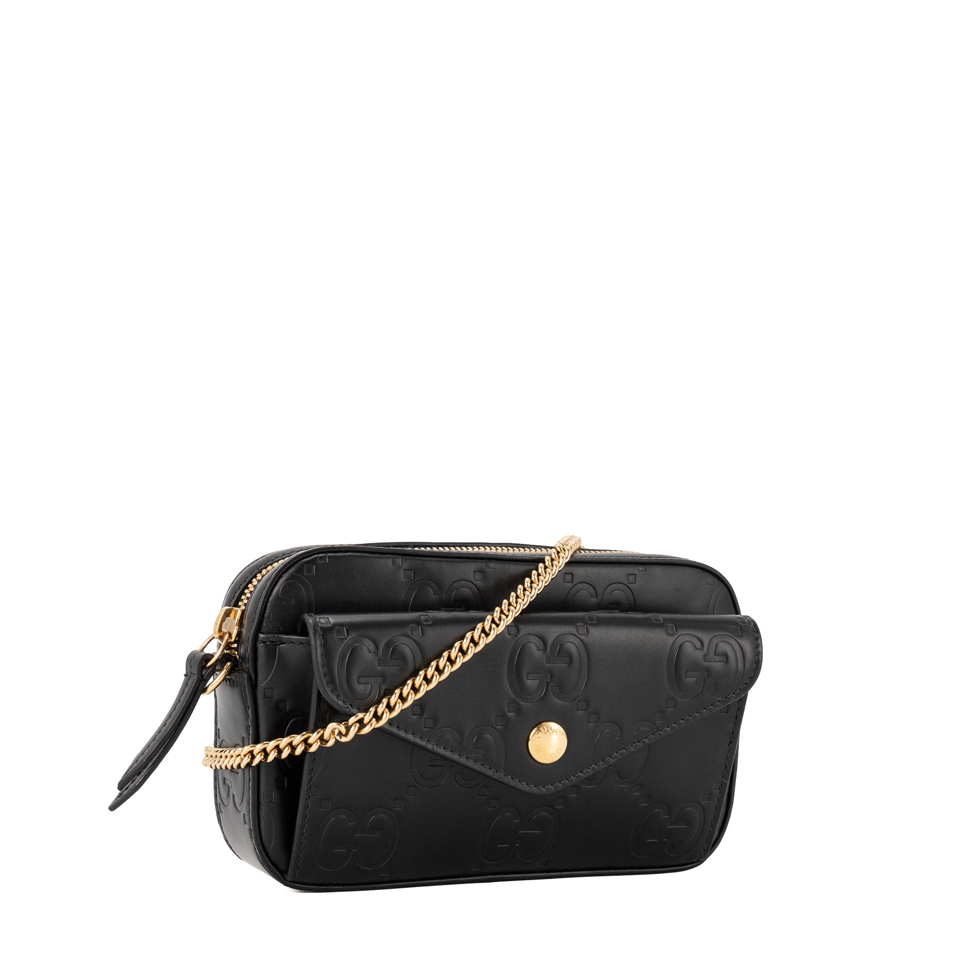 GUCCI - Sac à bandoulière Gilbert Gucci en cuir embossé noir