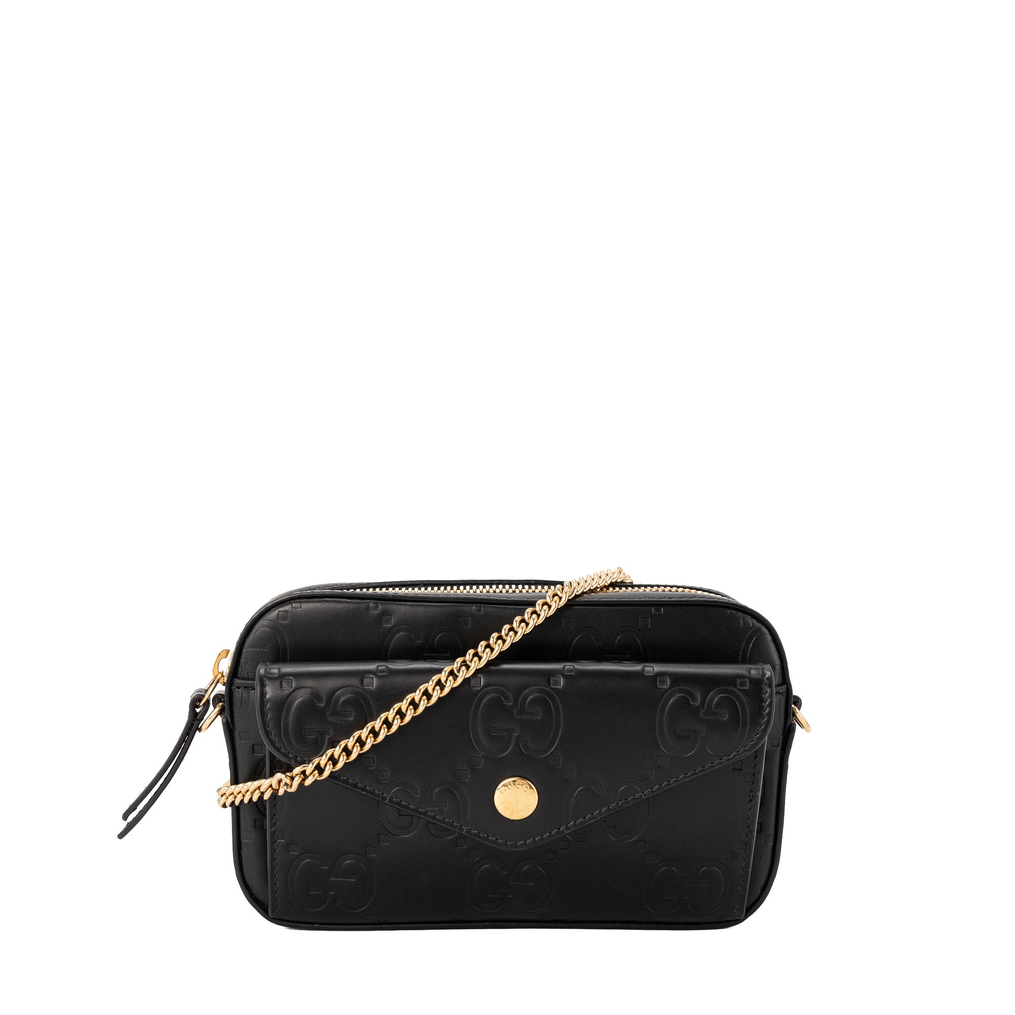 GUCCI - Sac à bandoulière Gilbert Gucci en cuir embossé noir