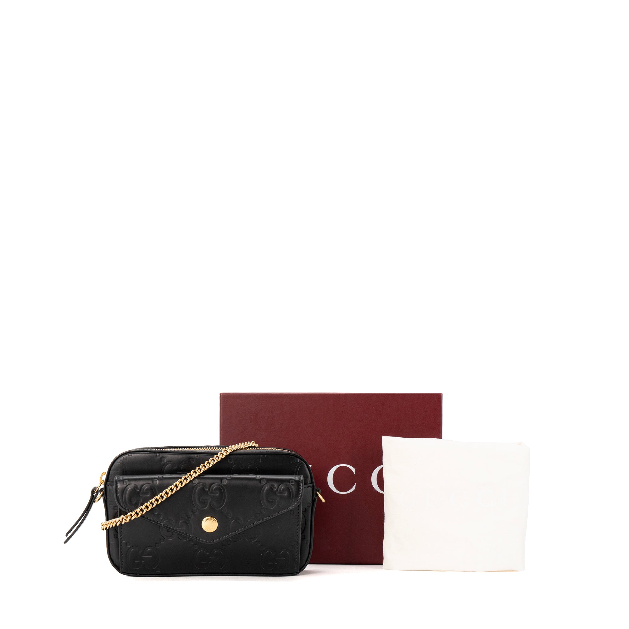 GUCCI - Sac à bandoulière Gilbert Gucci en cuir embossé noir