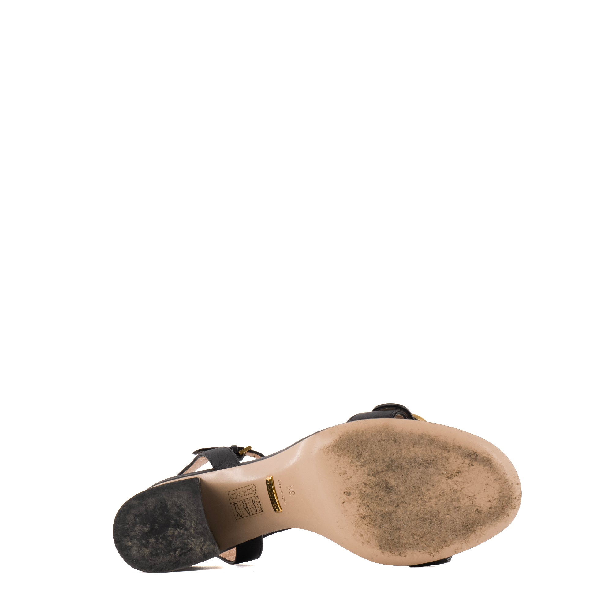 GUCCI - Sandales à talon GG Marmont Gucci en cuir noir (T38)