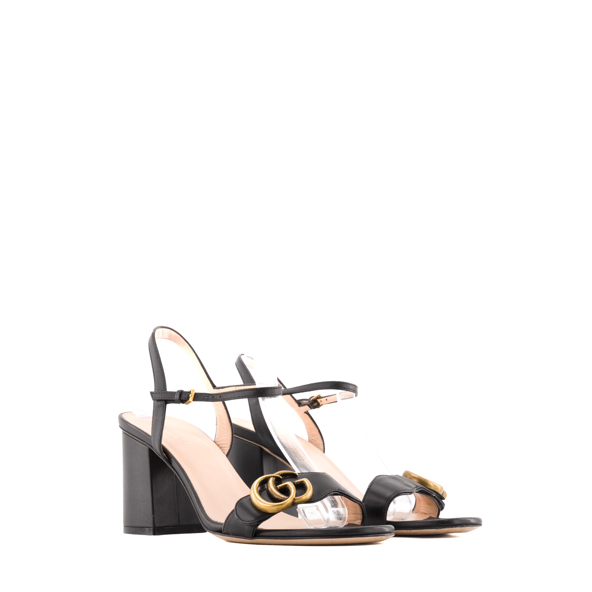 GUCCI - Sandales à talon GG Marmont Gucci en cuir noir (T38)