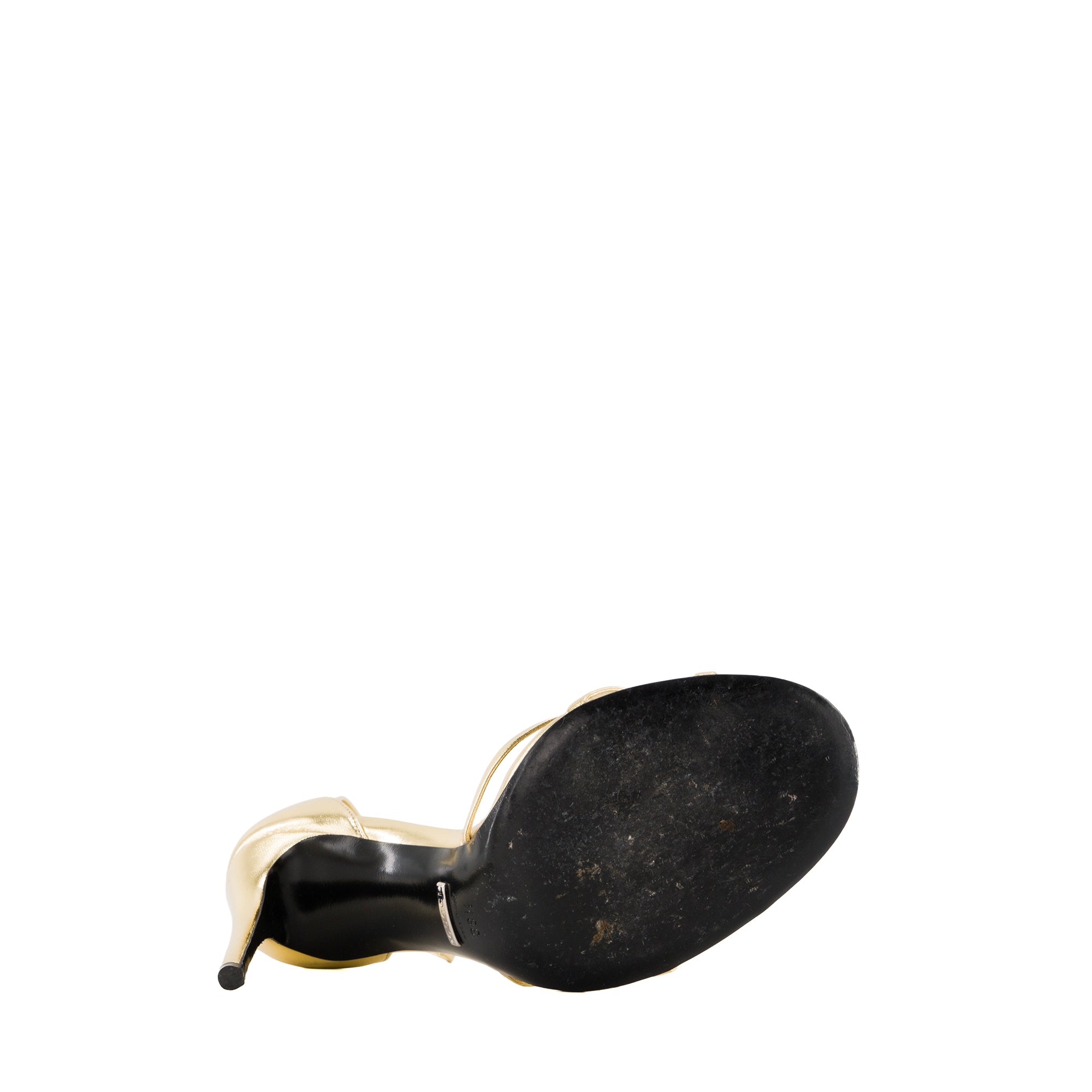 GUCCI - Sandales à talon Gucci en cuir métallisé doré (T38,5)