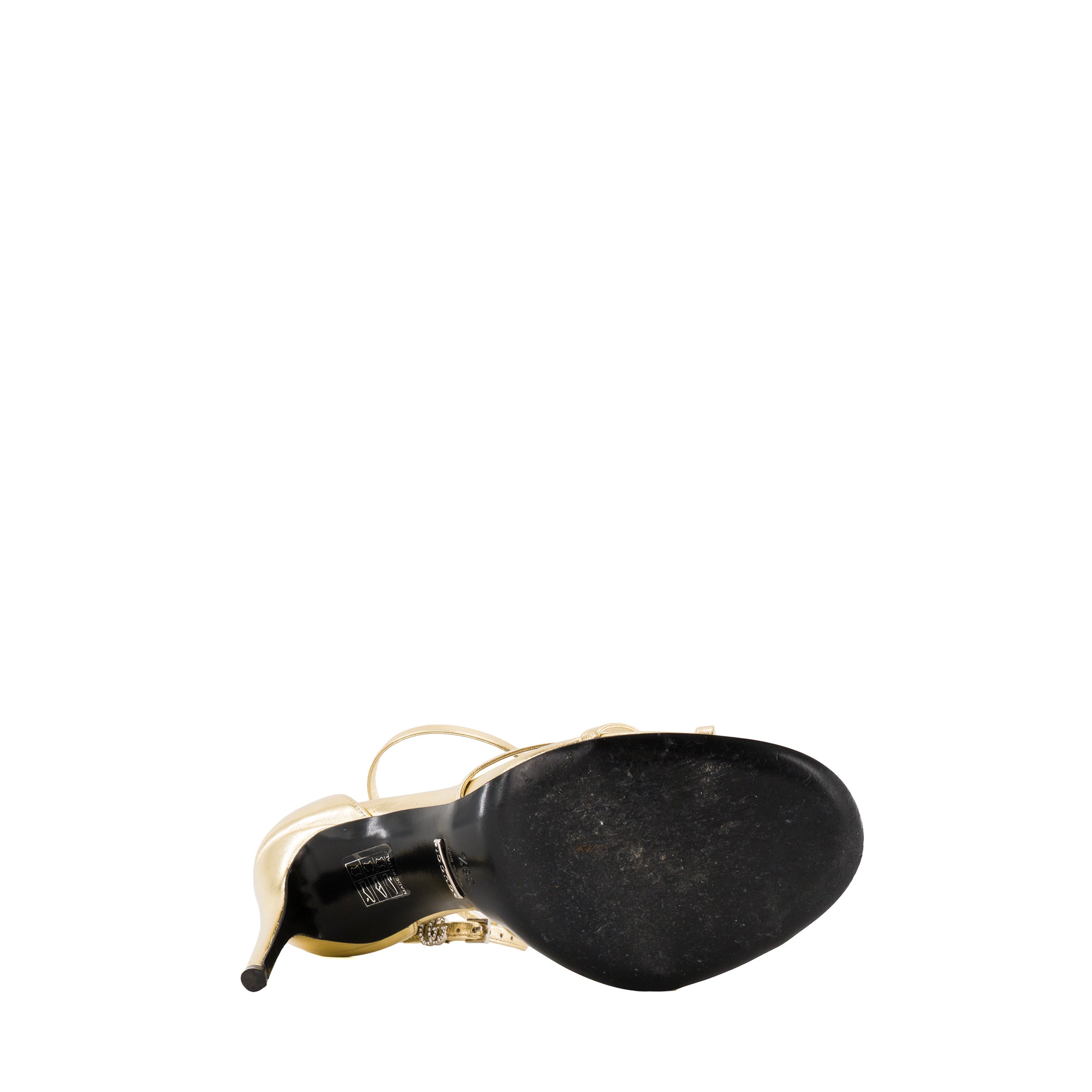 GUCCI - Sandales à talon Gucci en cuir métallisé doré (T38,5)