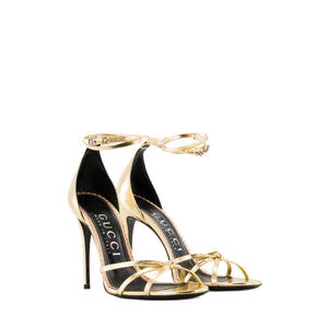 GUCCI - Sandales à talon Gucci en cuir métallisé doré (T38,5)