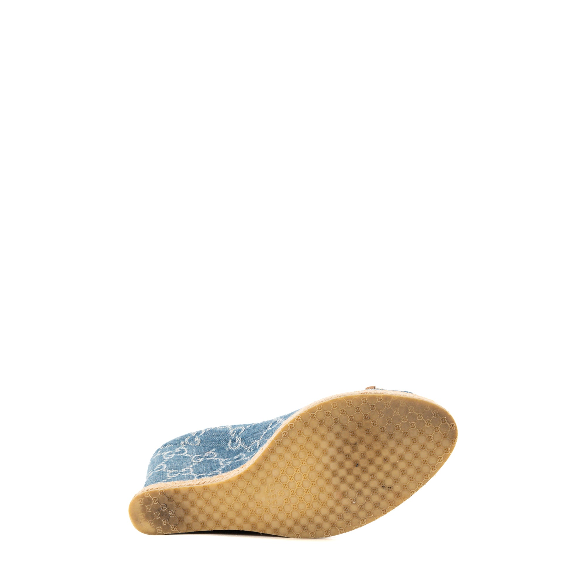 GUCCI - Sandales compensées Gucci en denim monogrammée bleu (T39)