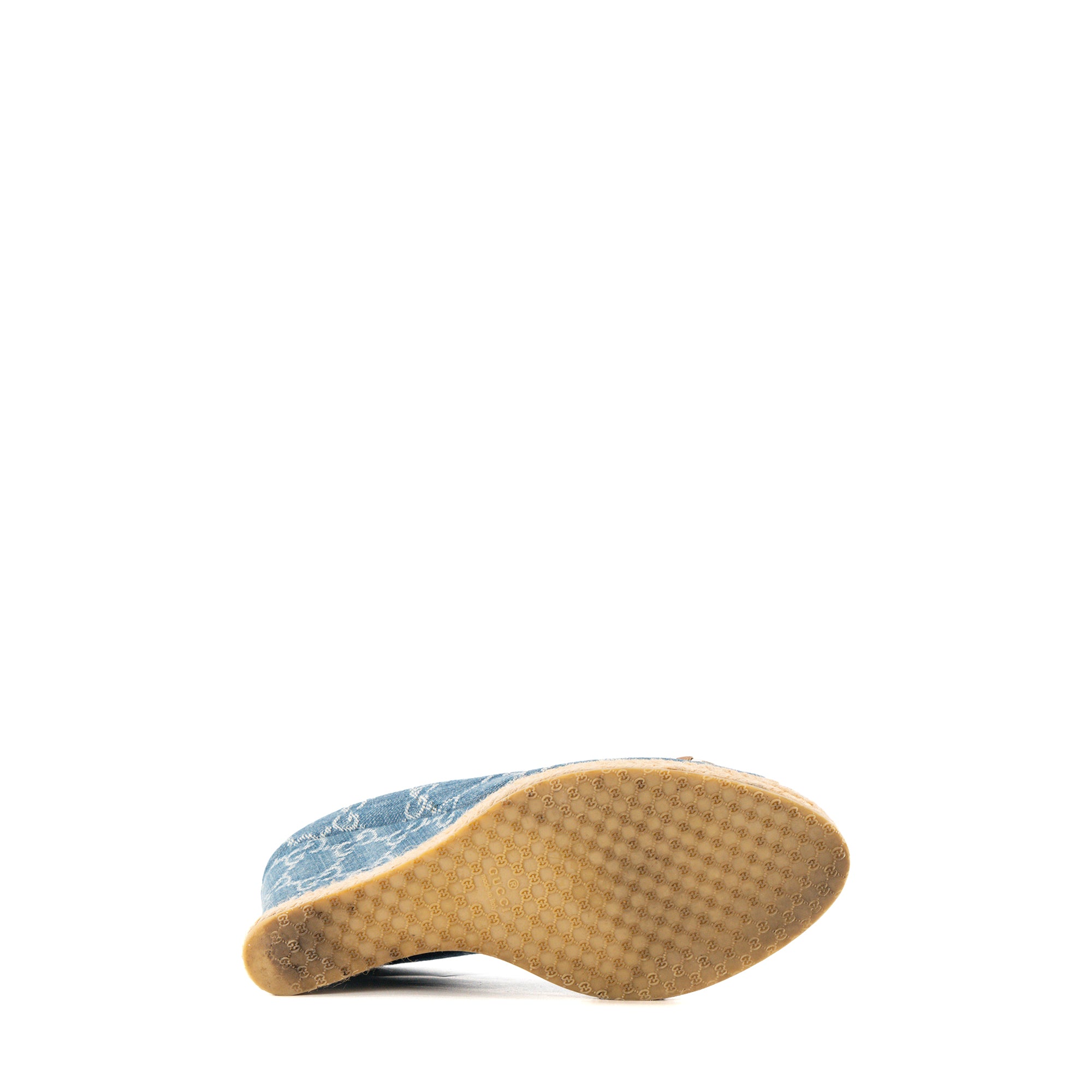 GUCCI - Sandales compensées Gucci en denim monogrammée bleu (T39)