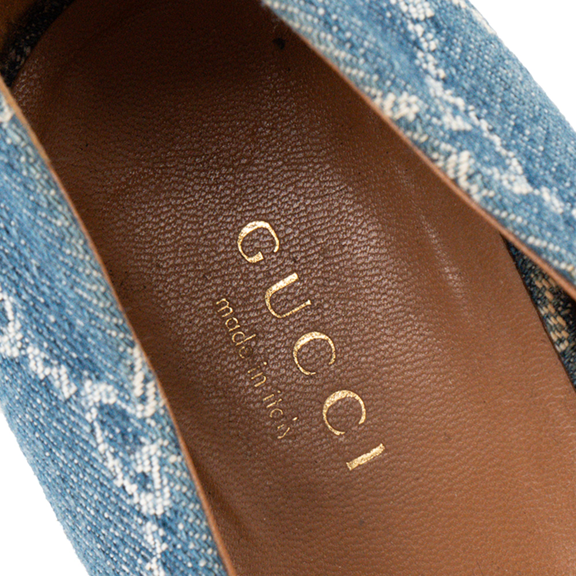 GUCCI - Sandales compensées Gucci en denim monogrammée bleu (T39)