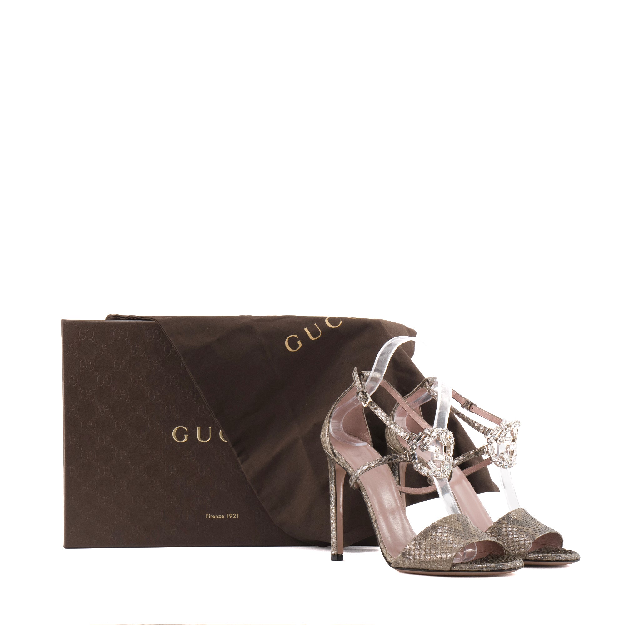 GUCCI - Sandales Gucci en cuir exotique python mordoré (T38)
