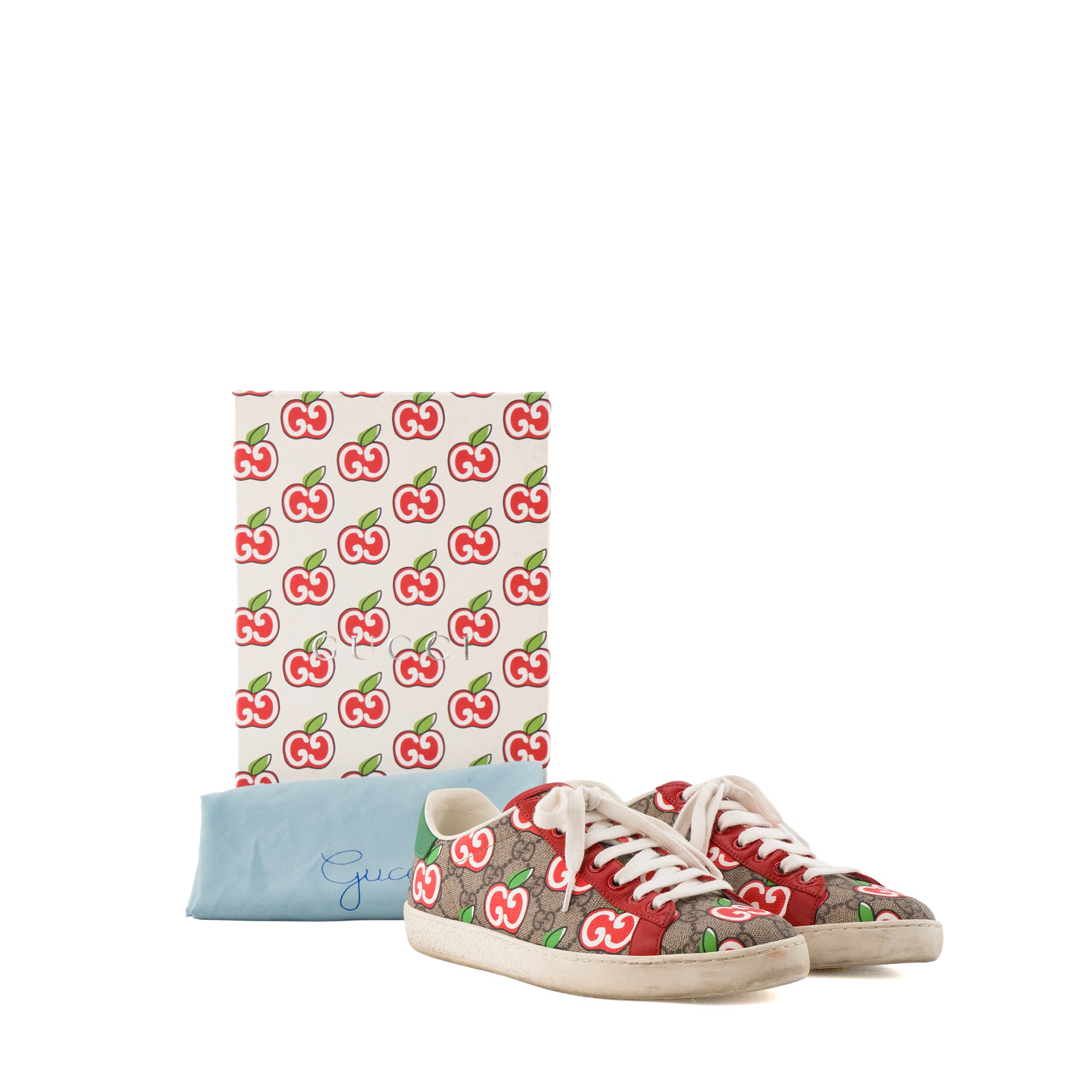 GUCCI - Sneakers Ace Chinese Valentine's Day Gucci en toile enduite monogrammée marron et rouge édition limitée (T36)