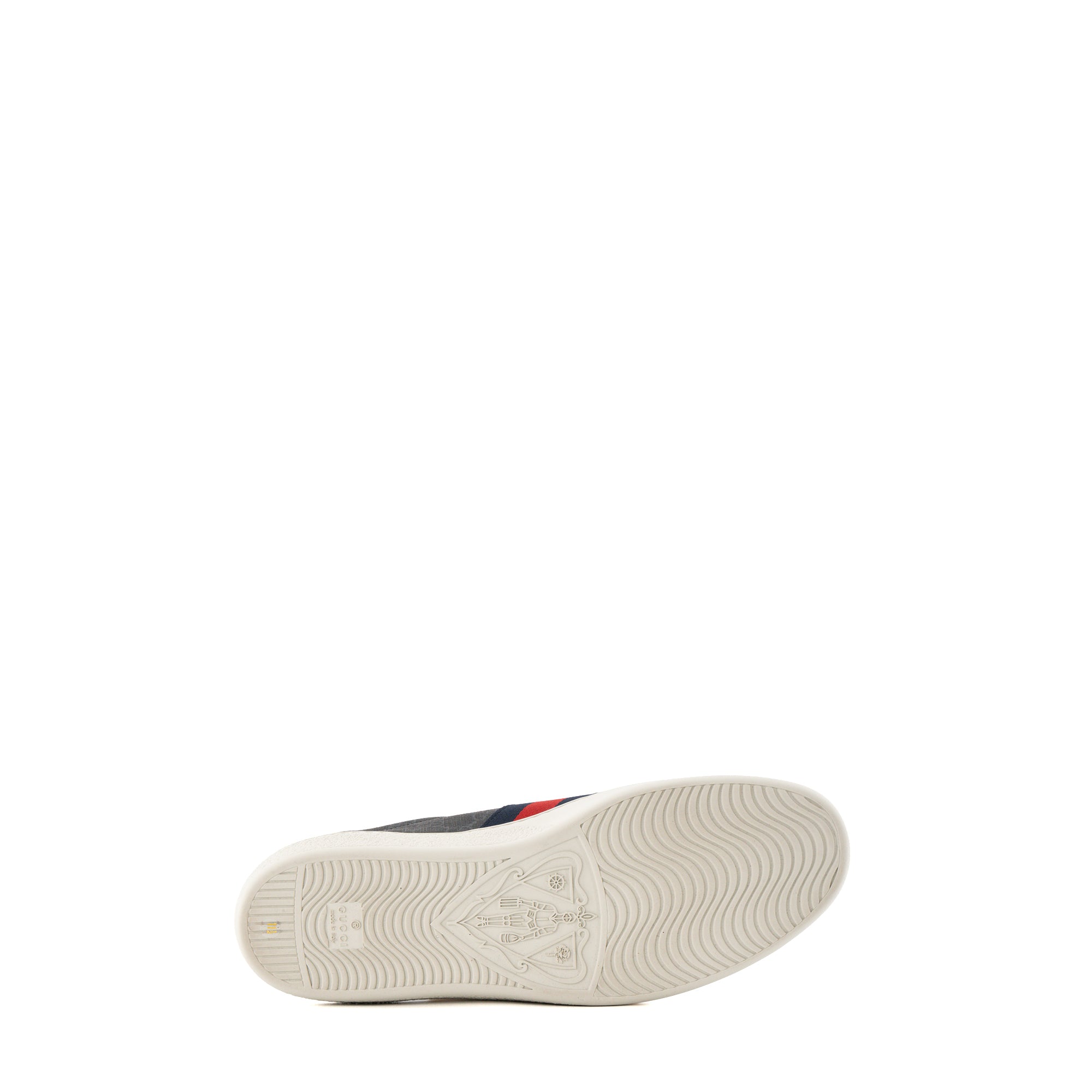 GUCCI - Sneakers Ace Gucci en toile enduite monogrammée noire et grise et bande Web (T45,5)