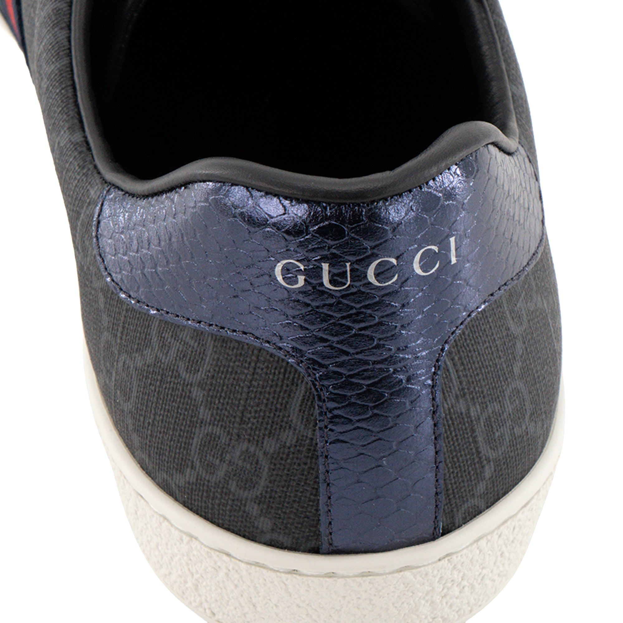 GUCCI - Sneakers Ace Gucci en toile enduite monogrammée noire et grise et bande Web (T45,5)